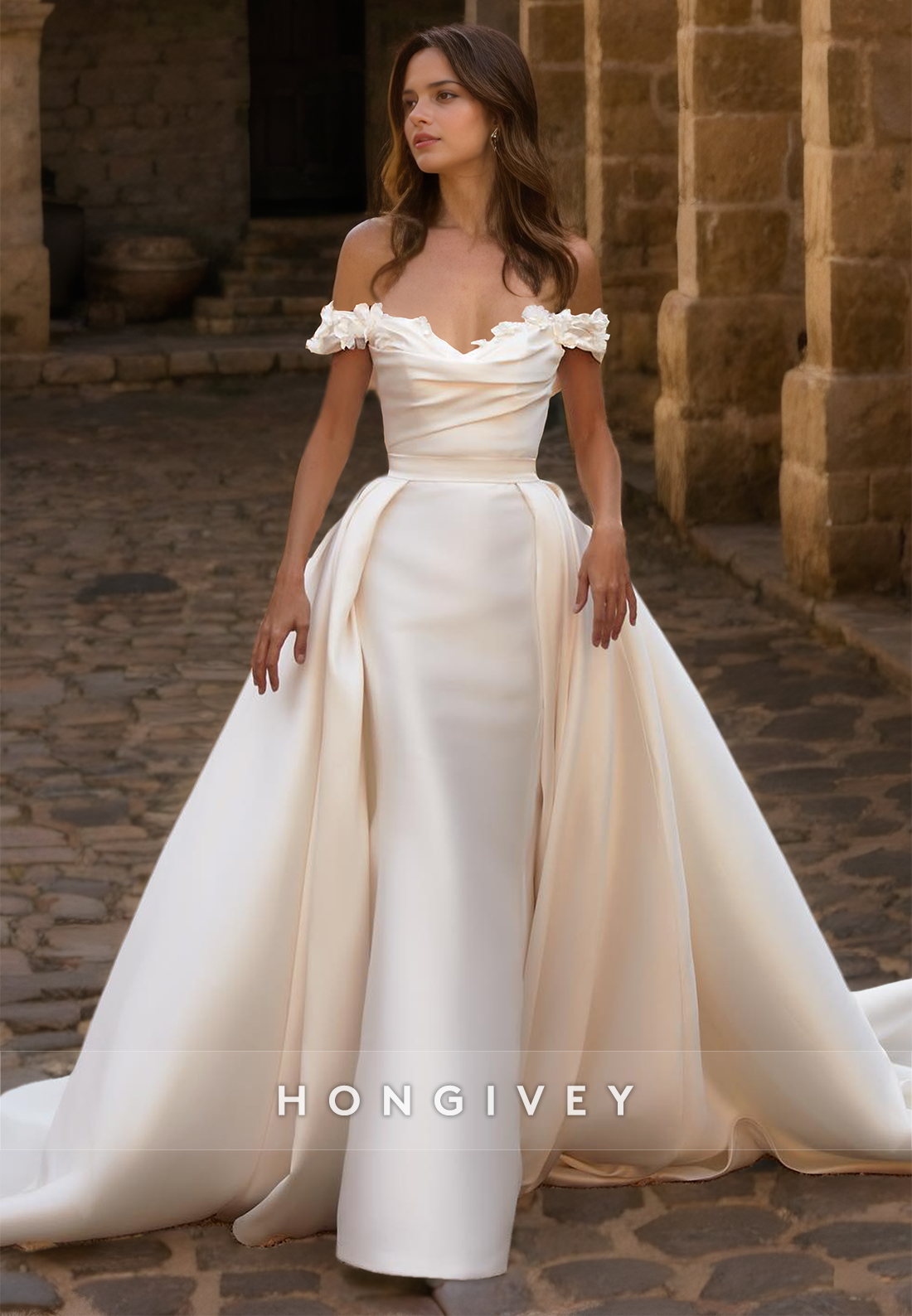 Offshoulder Wedding Dress With Train Elegant New Satin Mermaid Bride Gown