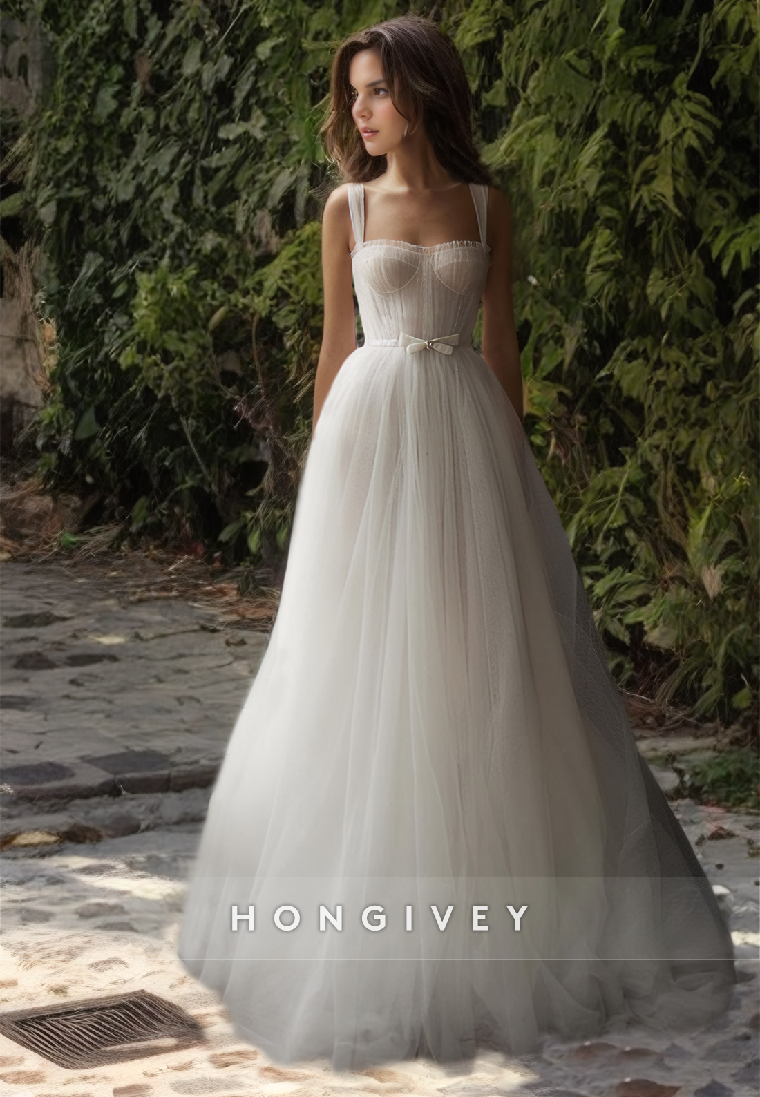 Straps Aline Wedding Dress With Bow Organza Bridal Dresses