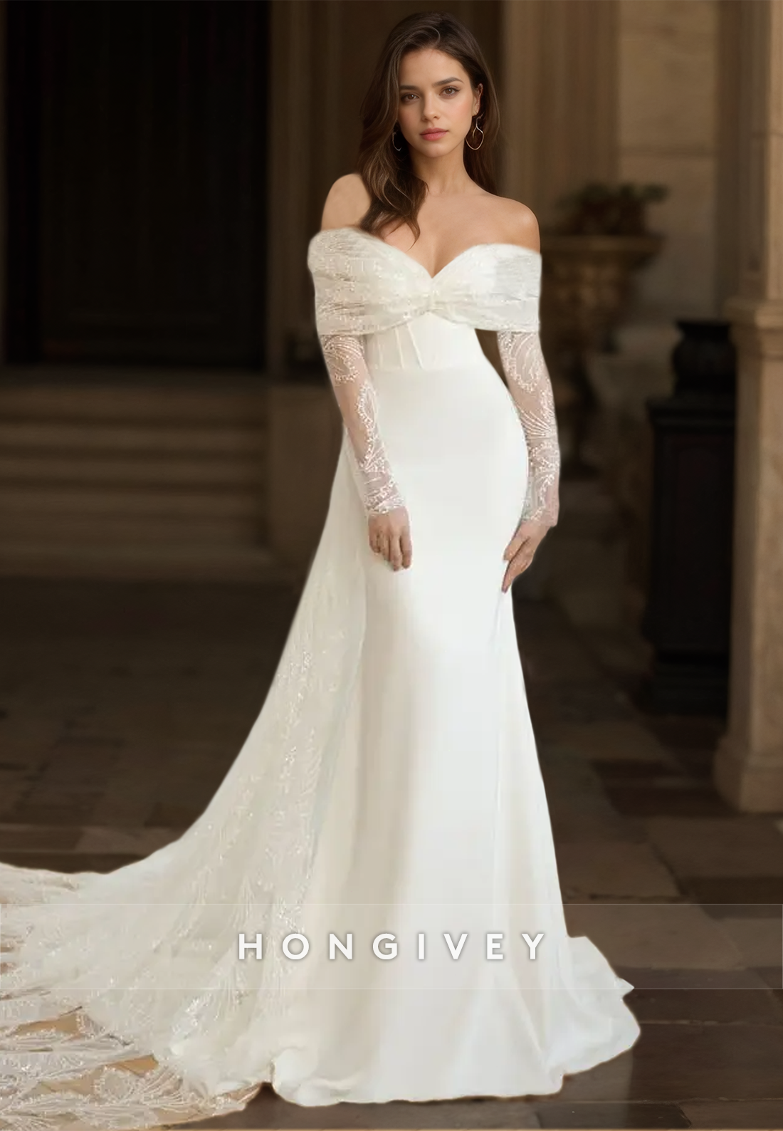 New Offshoulder Mermaid Wedding Dress With Train Lace Applique Bridal Dresses