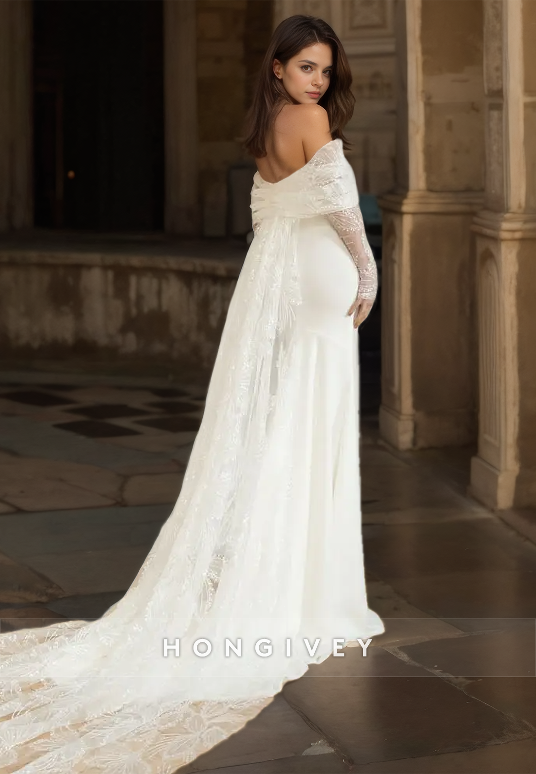 New Offshoulder Mermaid Wedding Dress With Train Lace Applique Bridal Dresses