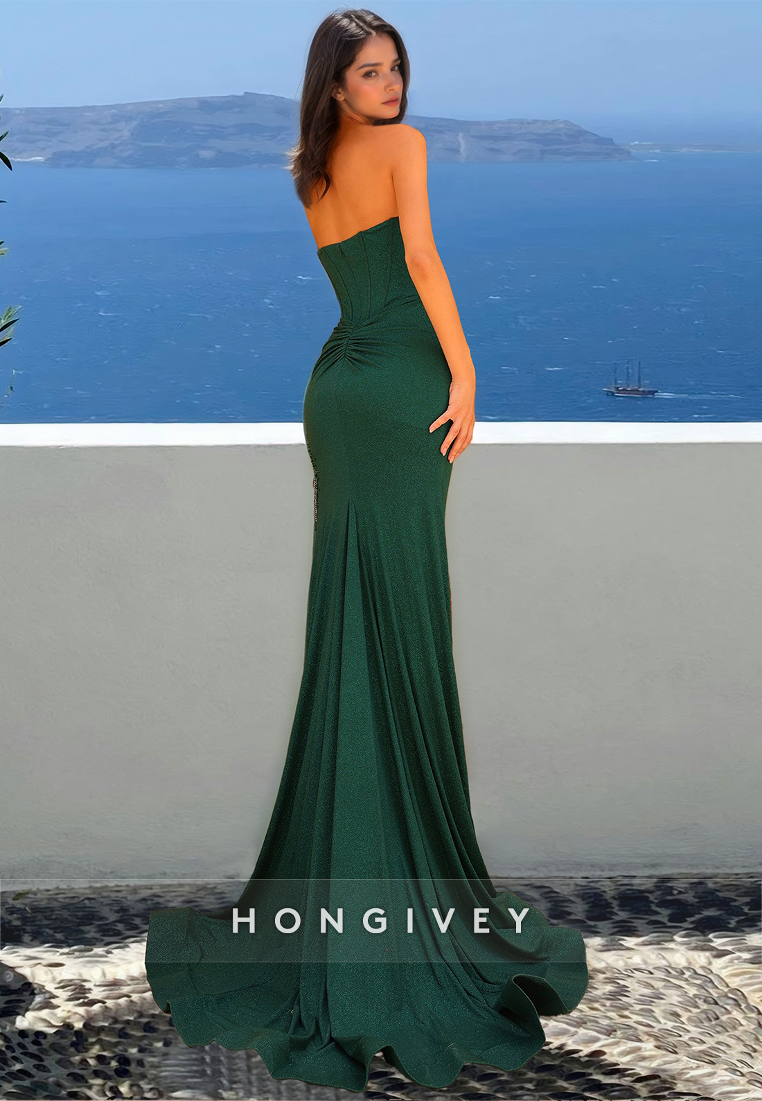 Dark Green Strapless Sheath Evening Dress Special Tassels Beaded Formal Wear