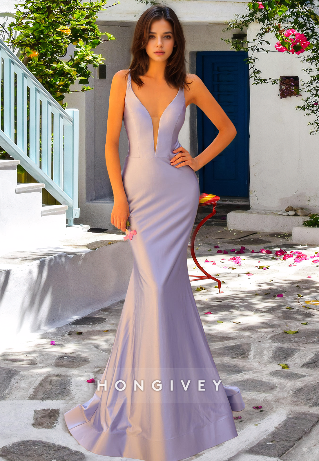 Sexy Liac Vneck Backless Straps Mermaid Evening Dress Formal Occasion