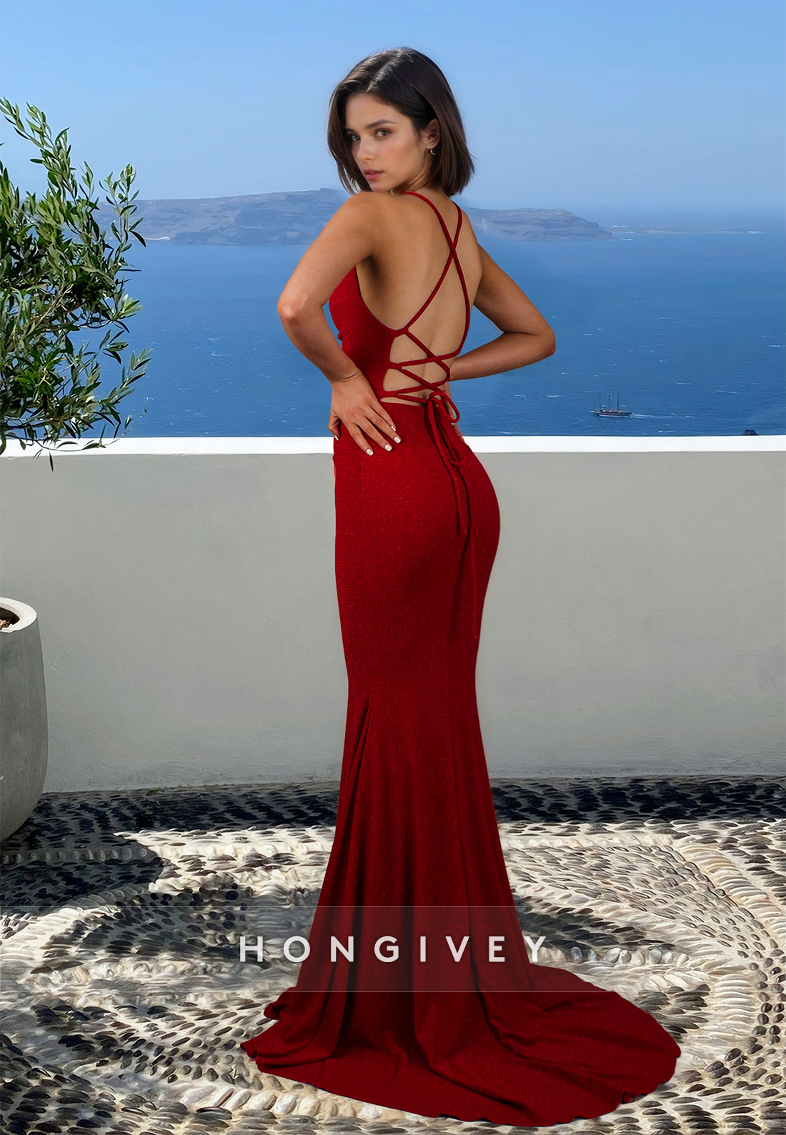 Sexy Fitted Open Back Straps Mermaid Evening Dress Formal Party Gown