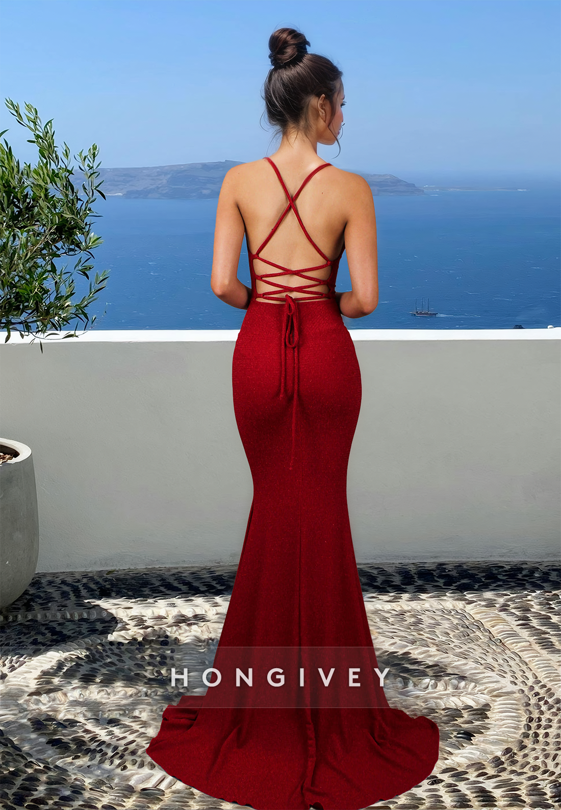 Sexy Fitted Open Back Straps Mermaid Evening Dress Formal Party Gown