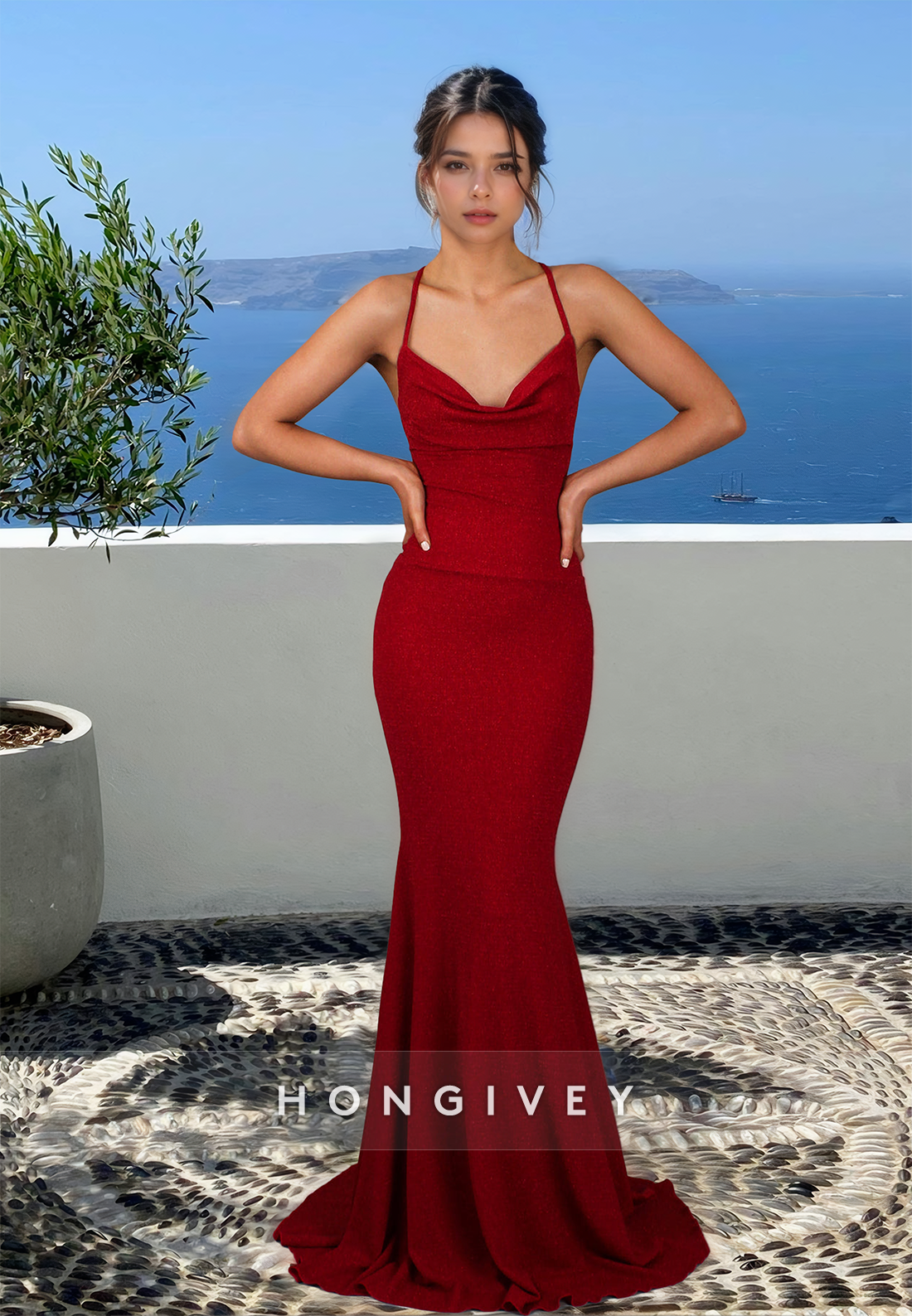 Sexy Fitted Open Back Straps Mermaid Evening Dress Formal Party Gown