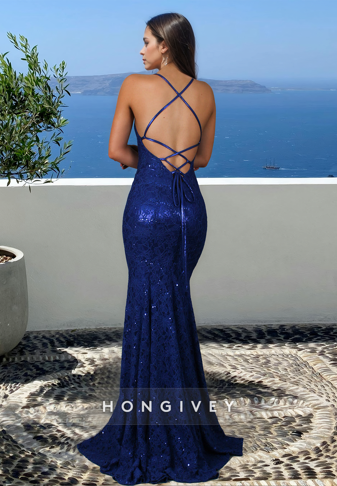 Glitter Vneck Open Back Straps Mermaid Formal Evening Dress New