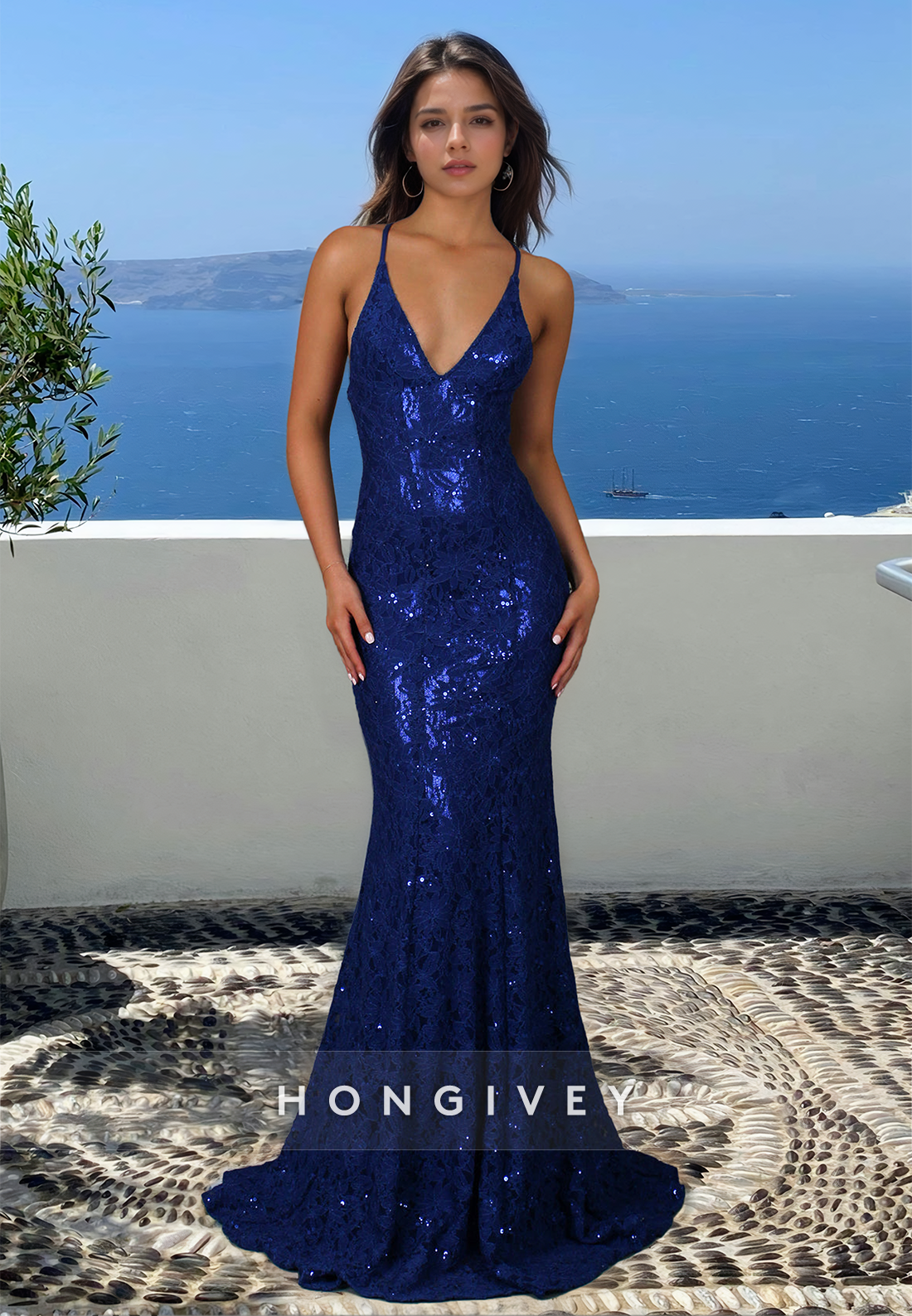 Glitter Vneck Open Back Straps Mermaid Formal Evening Dress New