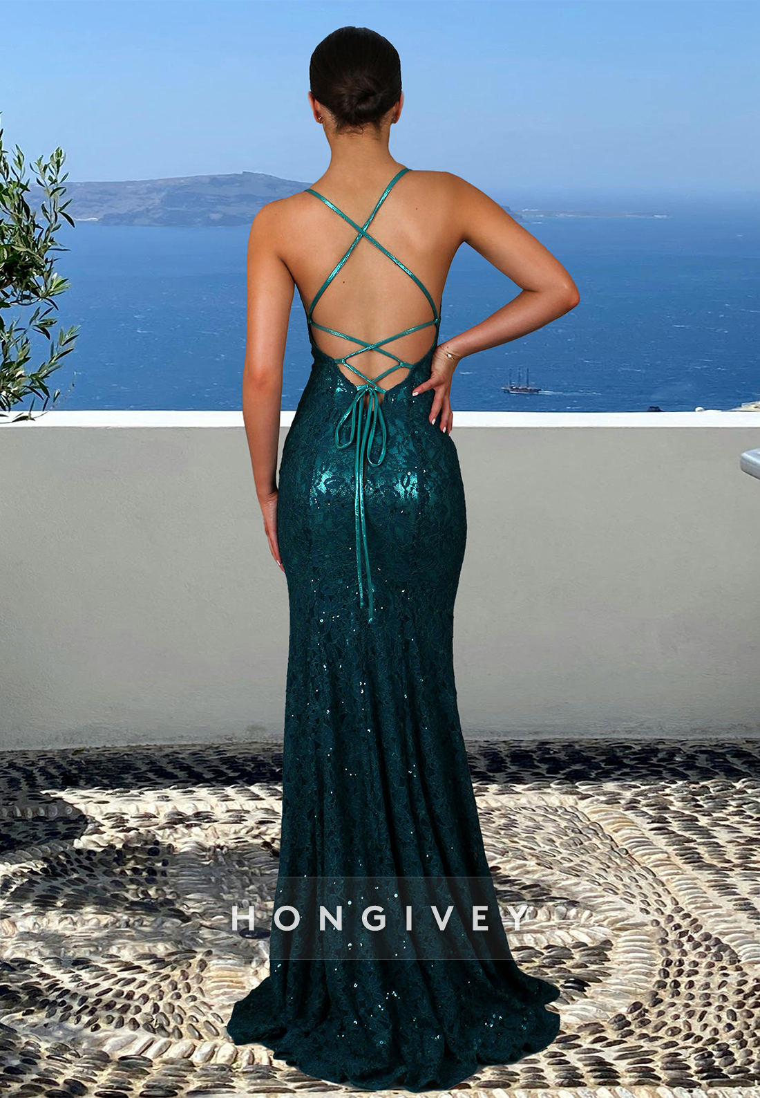 Glitter Vneck Open Back Straps Mermaid Formal Evening Dress New