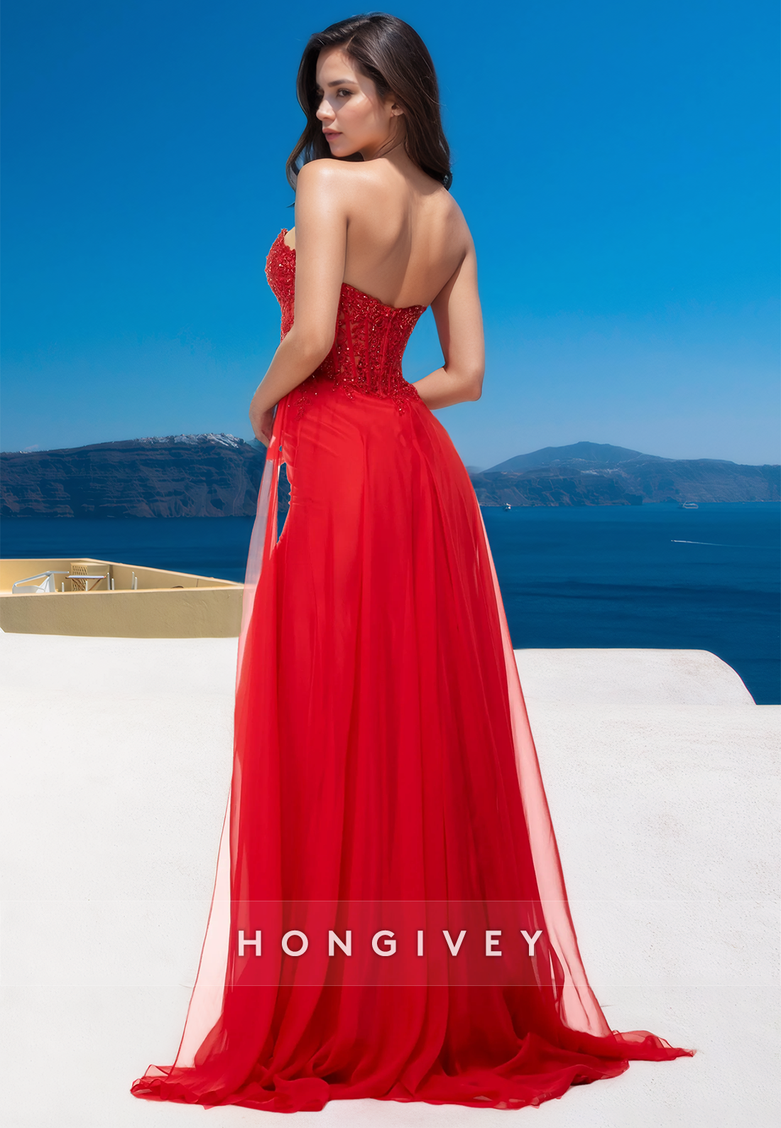 Sexy Red Strapless Trumpet With Side Slit Evening Dress Formal Party Gown