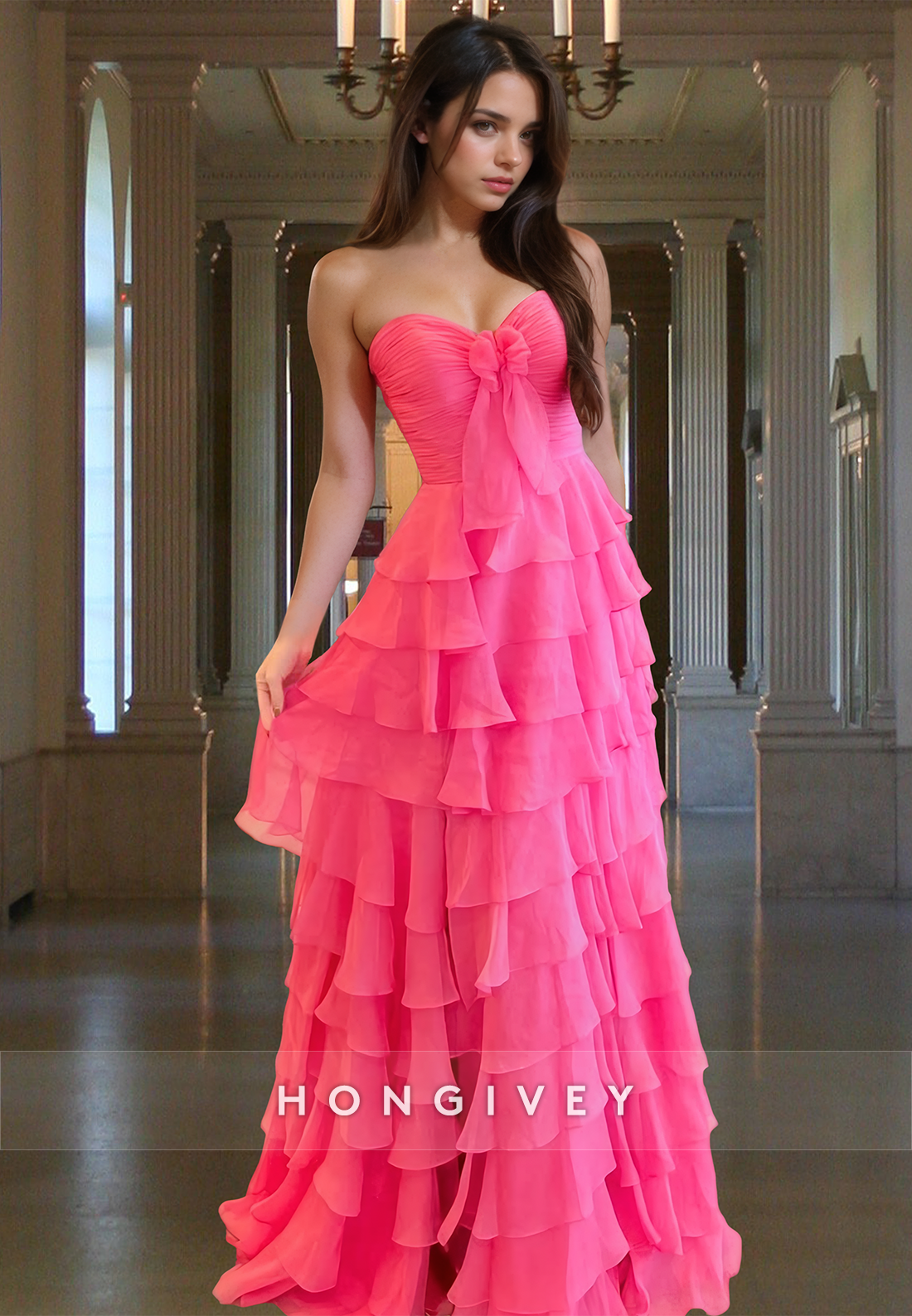 Sweetheart Strapless Tiered Ruched Formal Party Prom Dress Ball Gown