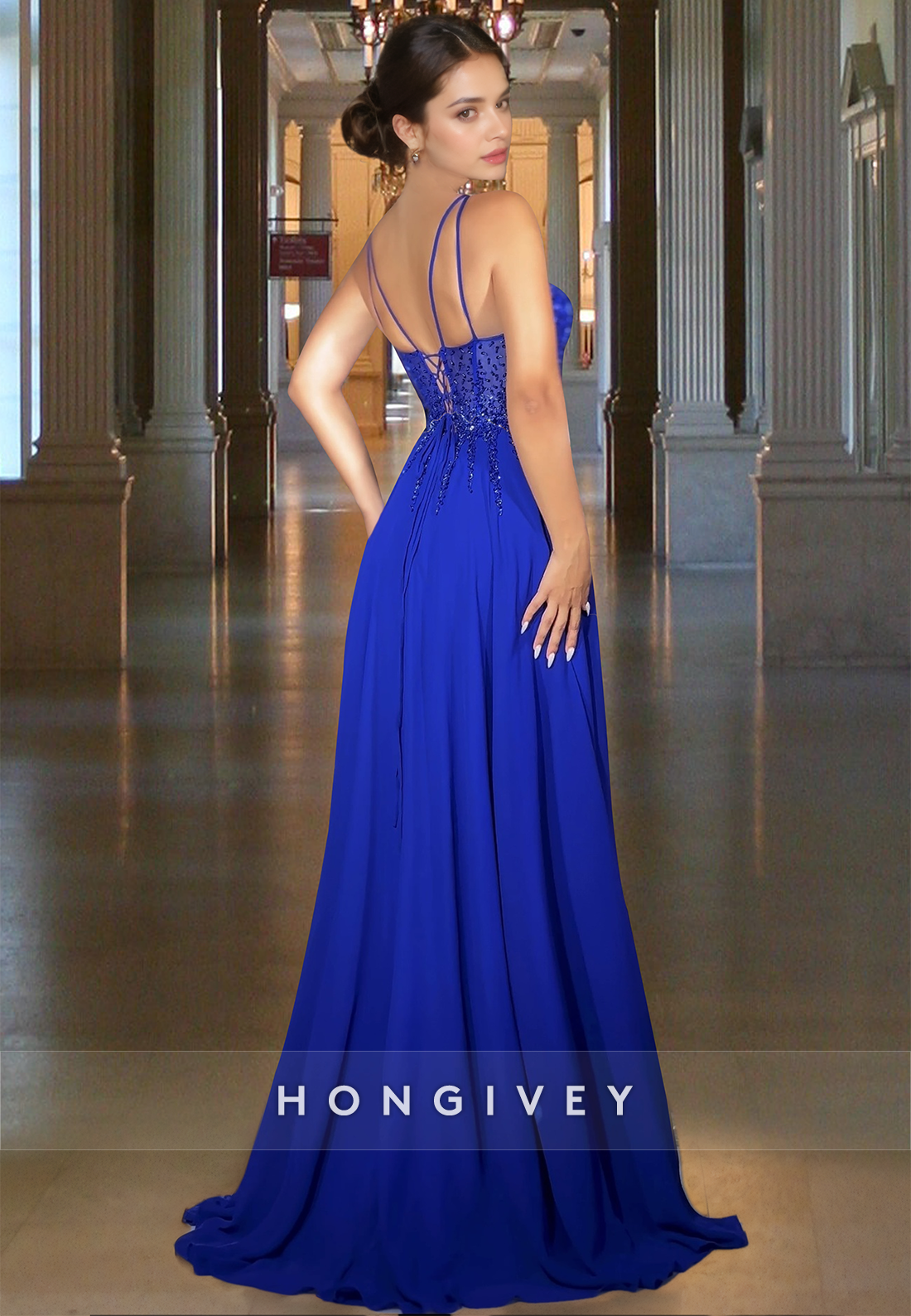 Spaghetti Straps Aline Royal Blue Formal Evening Dress Prom Gown