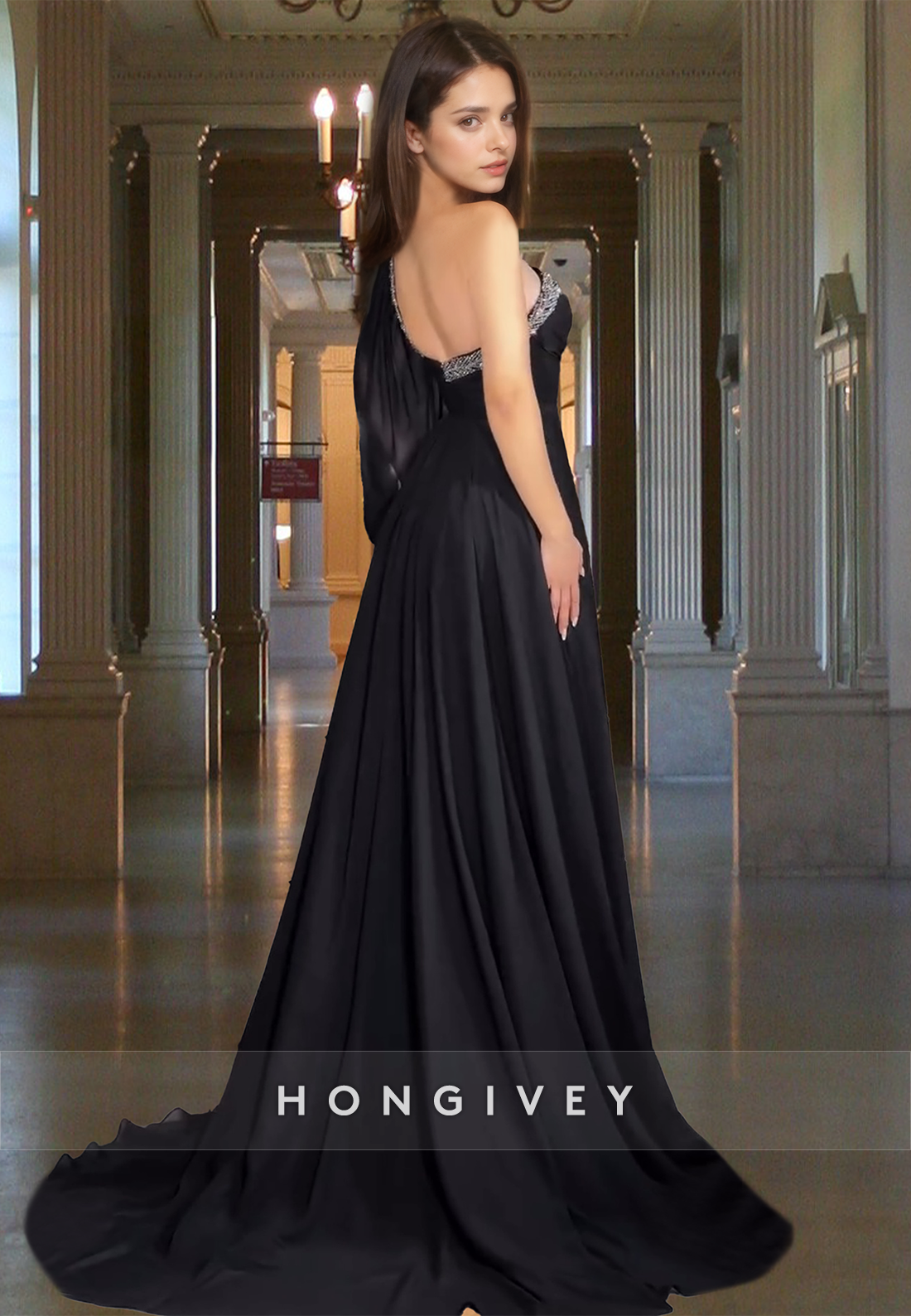 One Shoulder Asymmetrical Aline Elegant Formal Evening Dress