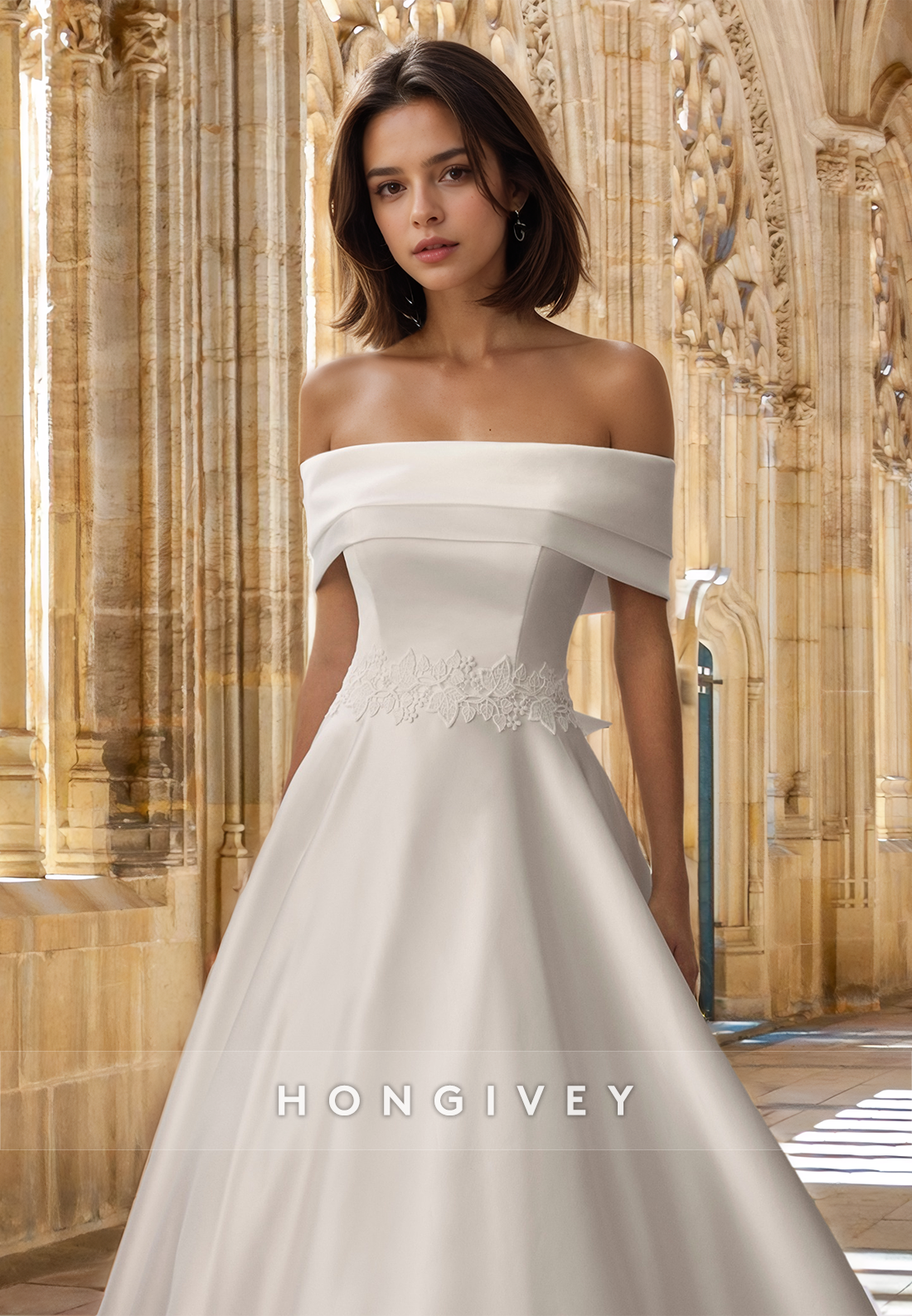 Offshoulder Bow Aline With Train Wedding Dress Bride Gown