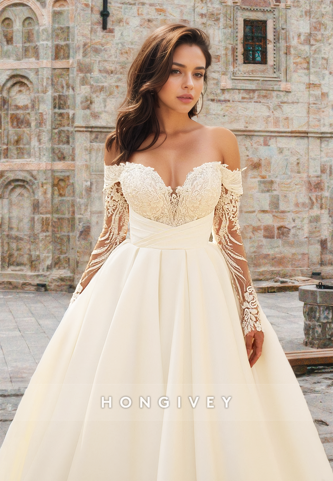 New Offshoulder Sheer Applique Aline Wedding Dress Bridal Gown