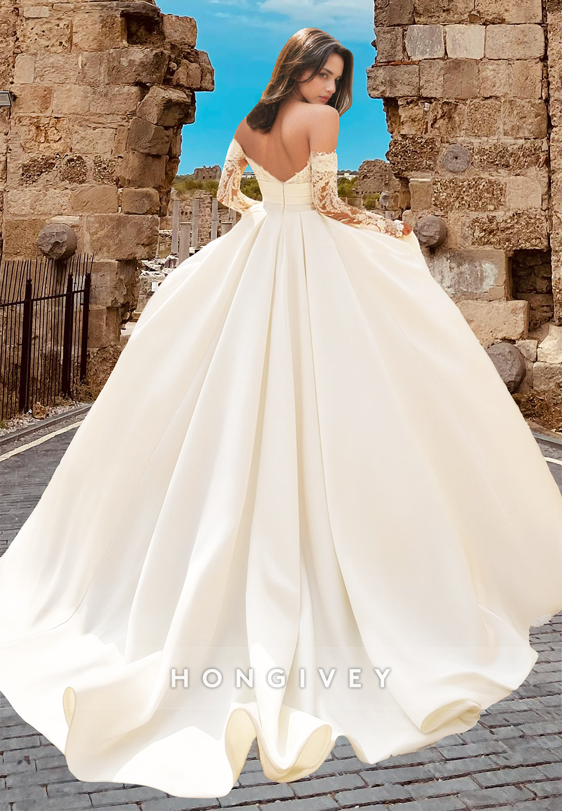 New Offshoulder Sheer Applique Aline Wedding Dress Bridal Gown