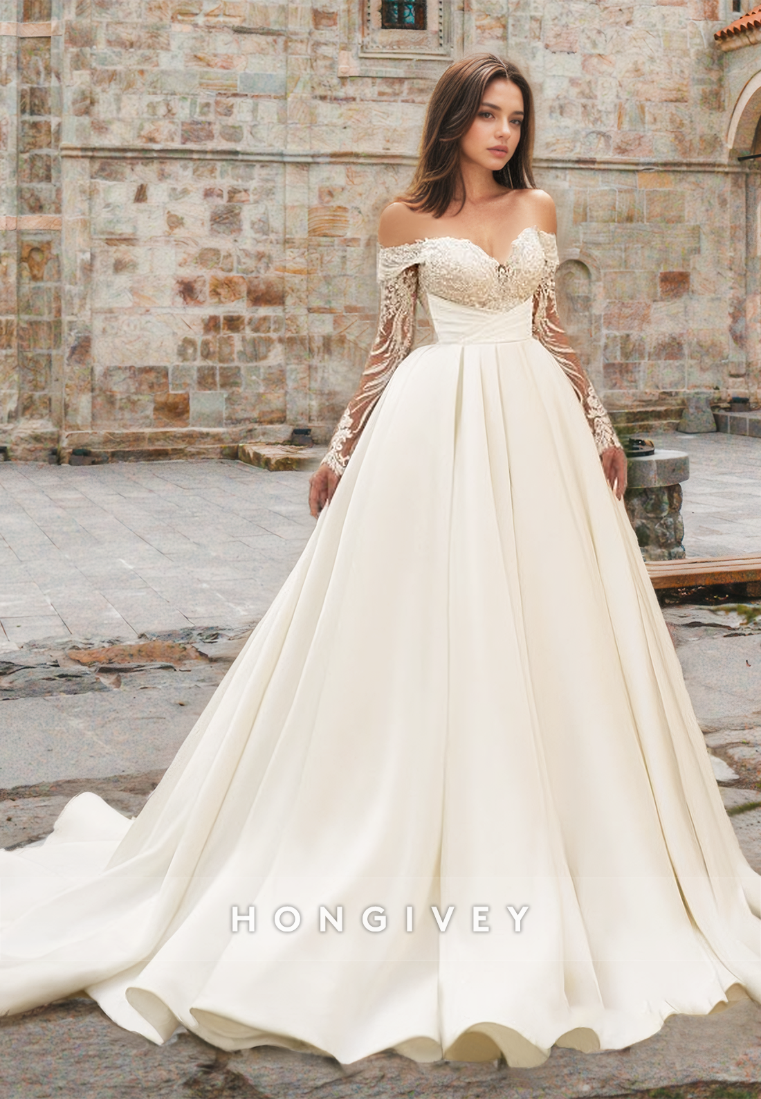 New Offshoulder Sheer Applique Aline Wedding Dress Bridal Gown