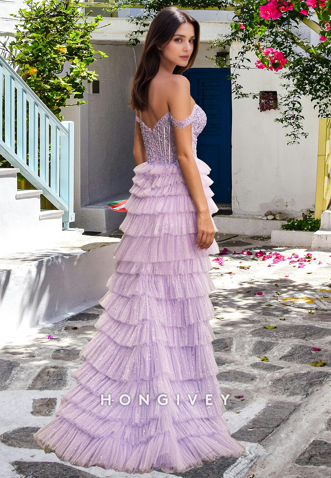 Chic Lilac Tiered Aline Tulle Quinceanera Homecoming Prom Dress Ball Gown