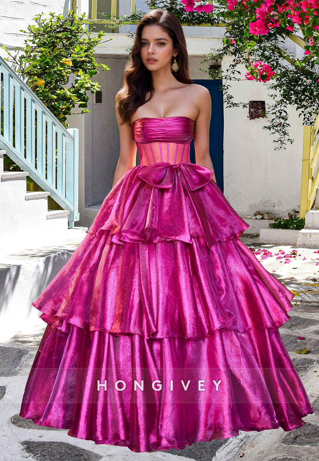 Sparkle Fuchsia Corset Aline Princess Party Gown Prom Dress Ball Gown