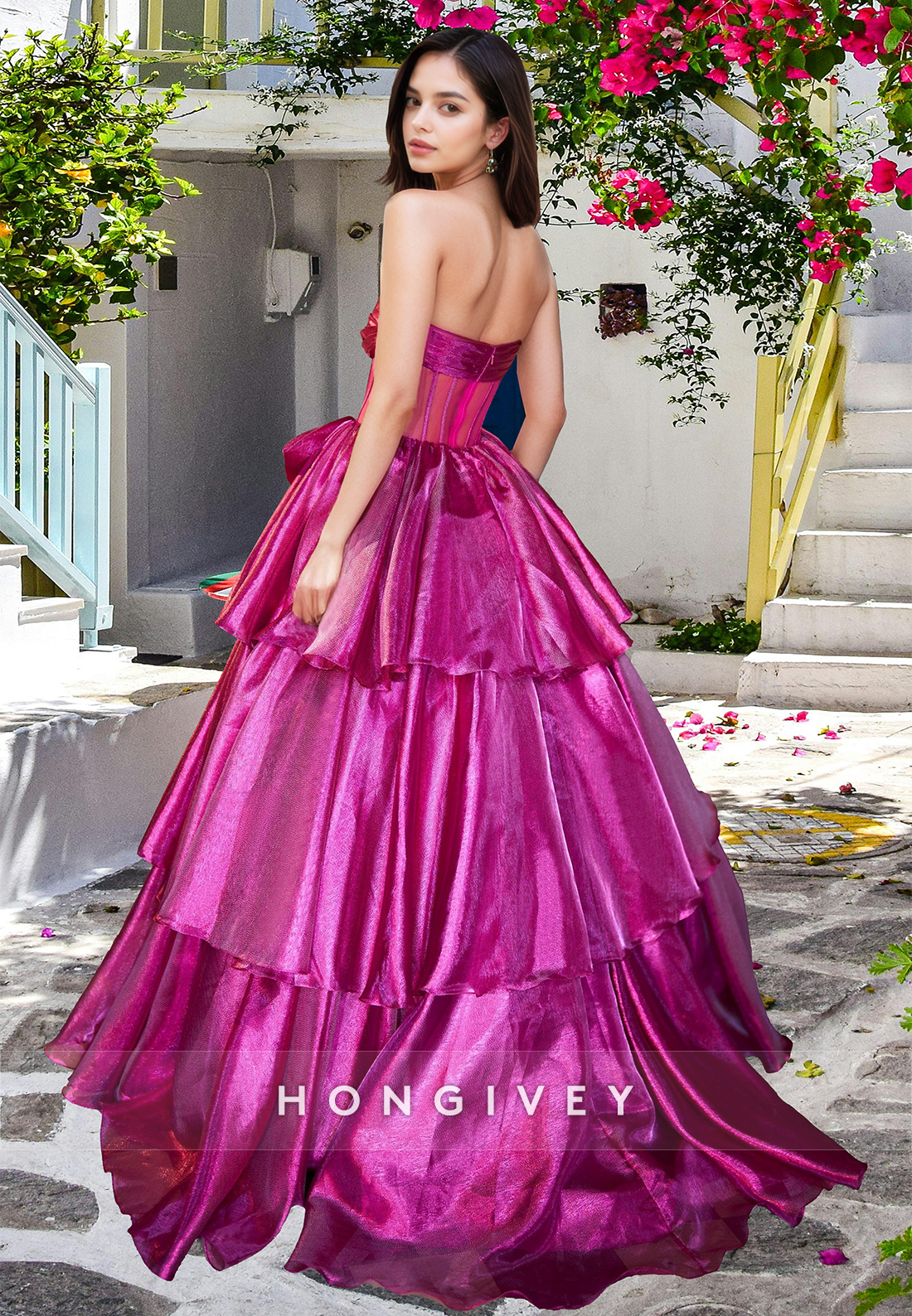 Sparkle Fuchsia Corset Aline Princess Party Gown Prom Dress Ball Gown