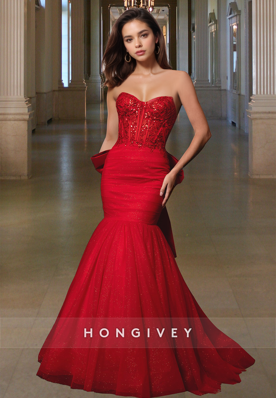 Stunning Sweetheart Bow Mermaid Evening Dress Sexy Applique Formal Gown