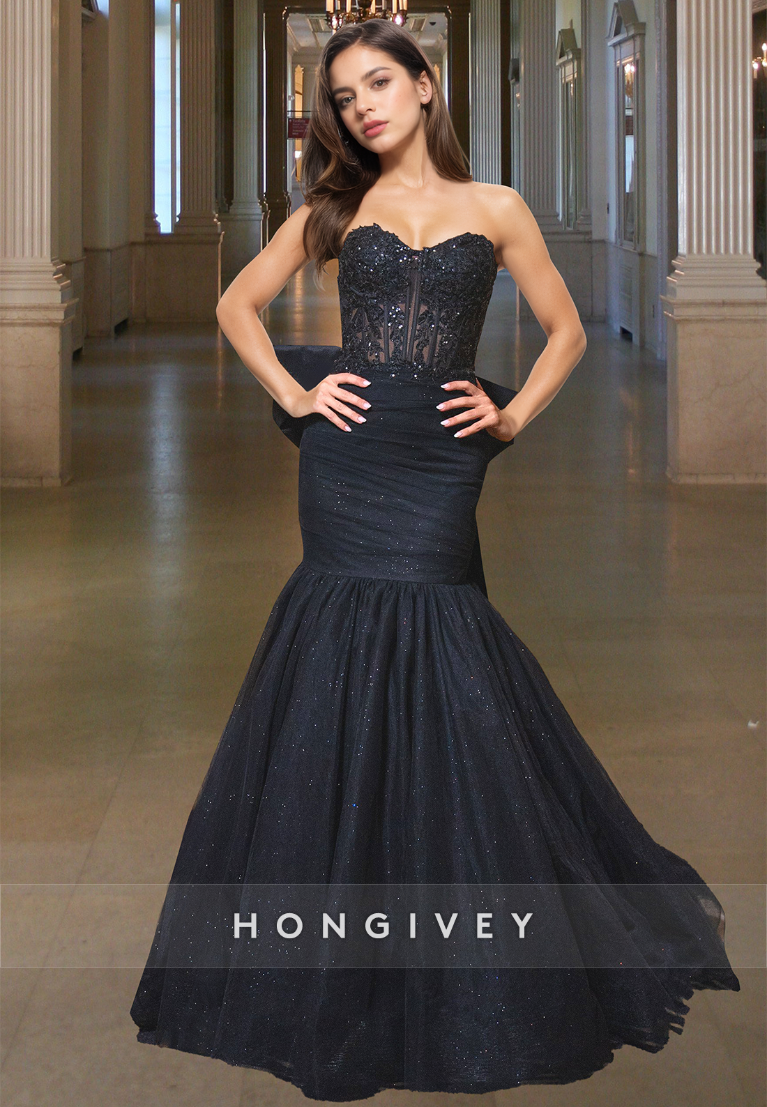 Stunning Sweetheart Bow Mermaid Evening Dress Sexy Applique Formal Gown