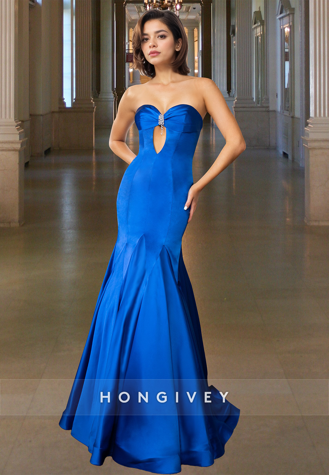 Sexy Sweetheart Empire Mermaid Evening Dress Strapless Satin Formal Gown