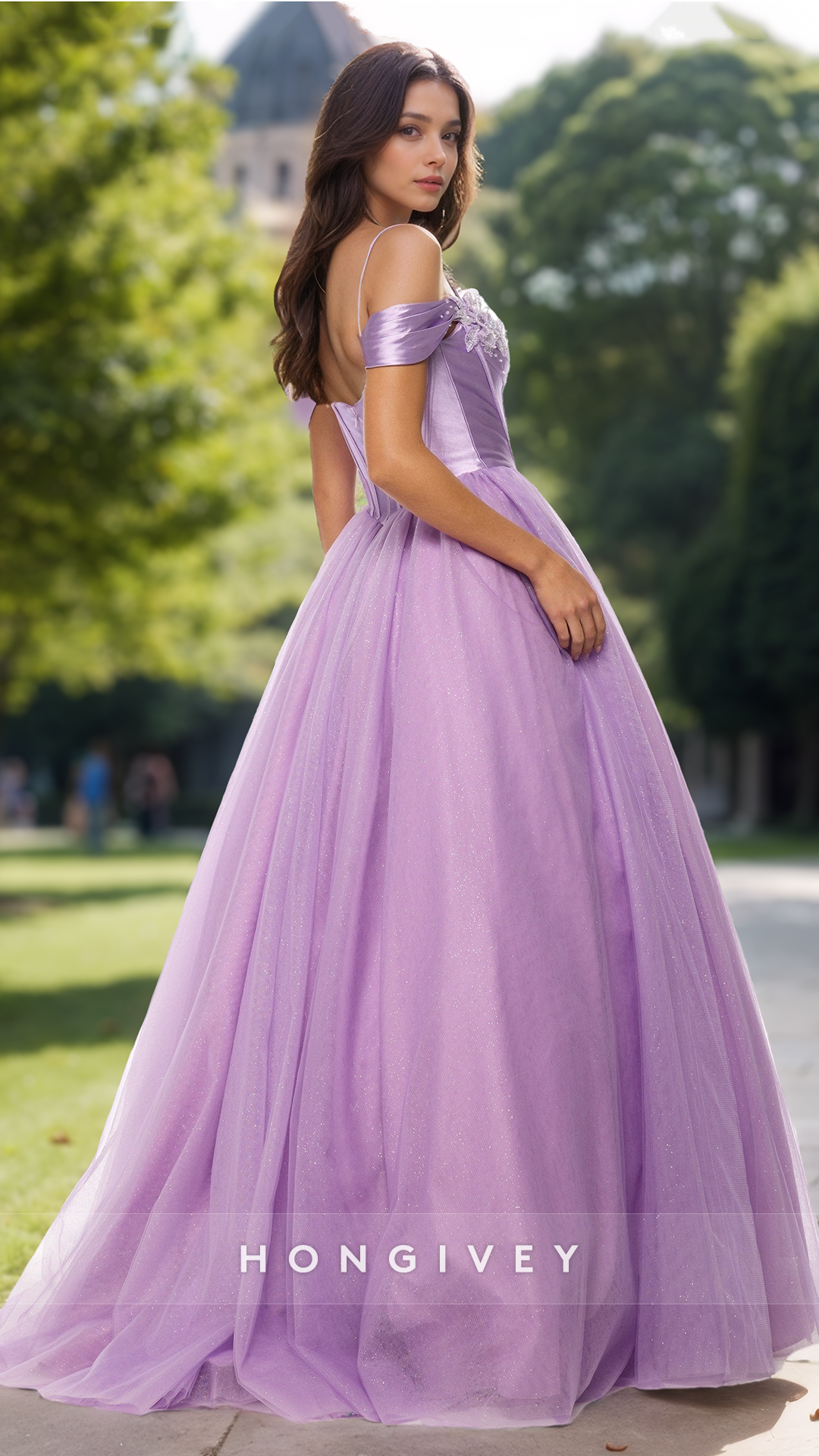 Lilac Corset Tulle Offshoulder Aline Princess Quinceanera Evening Prom Dress Ball Gown