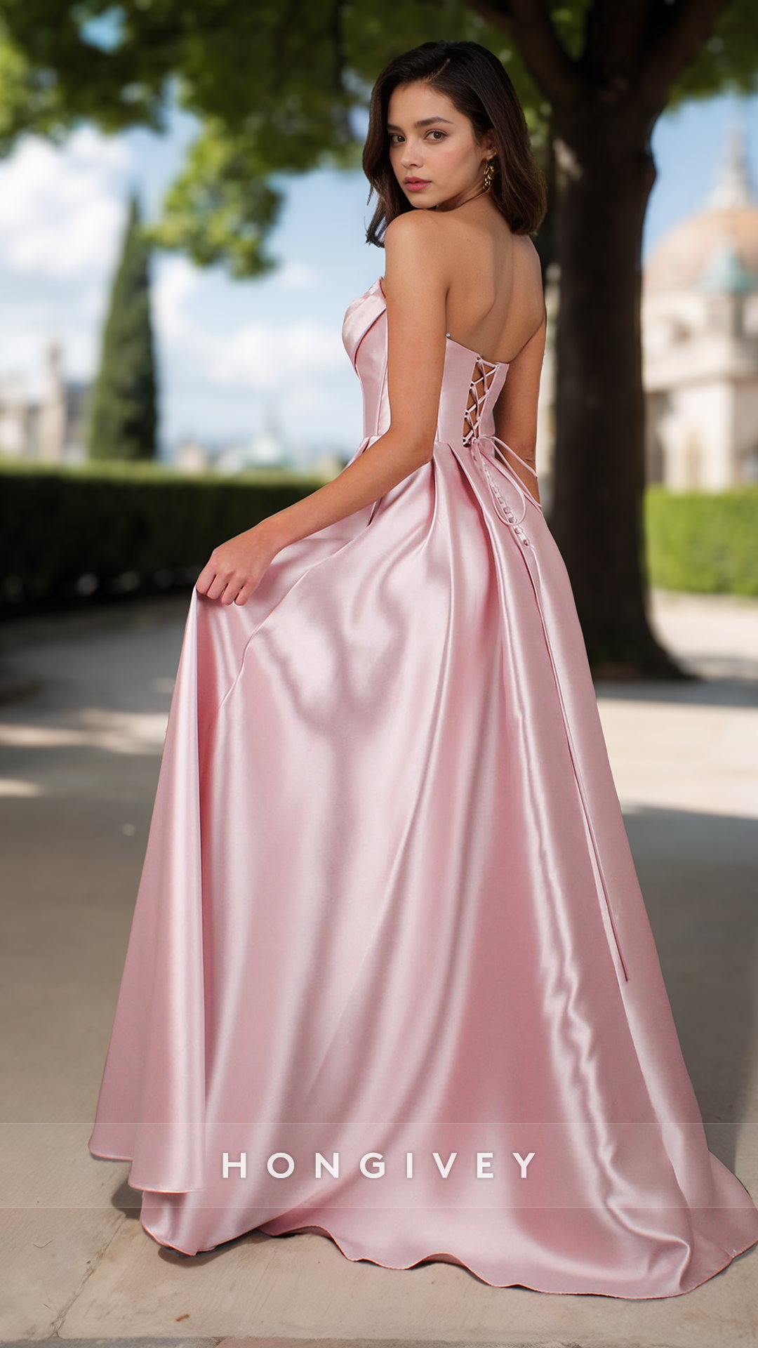 Solid Bateau Strapless Evening Prom Dress Aline Satin Formal Party Ball Gown