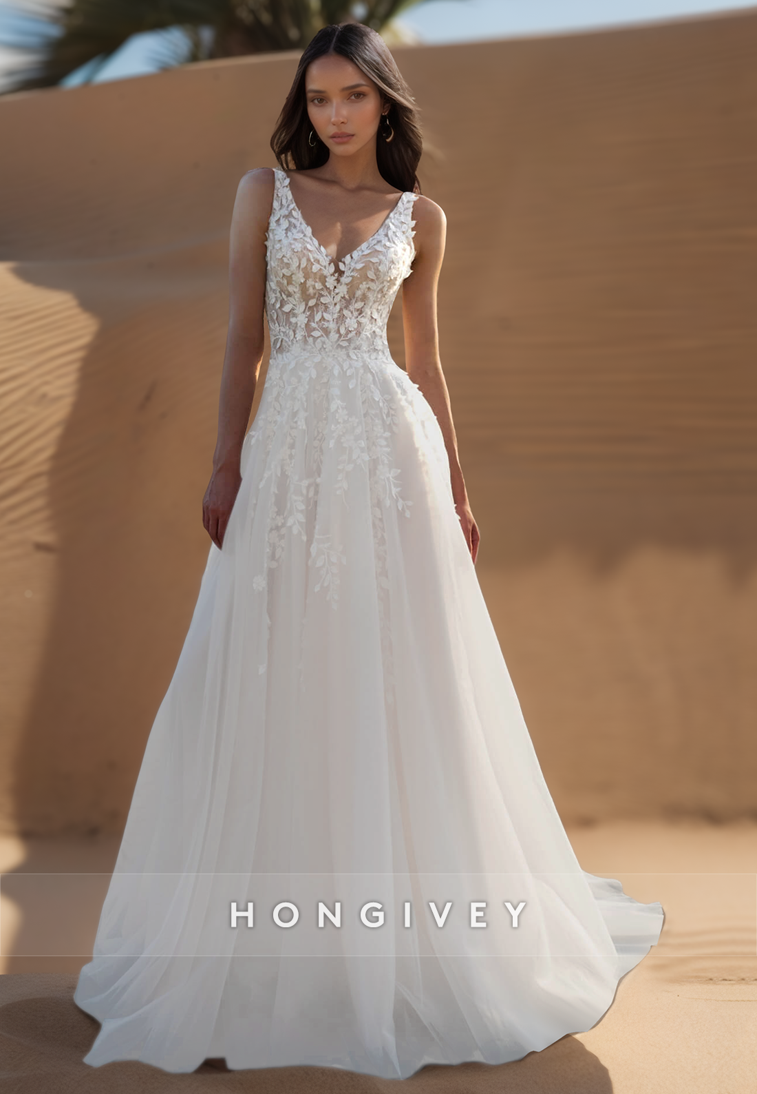 Aline Lace Appliques Straps Beach Wedding Dresses With Court Train