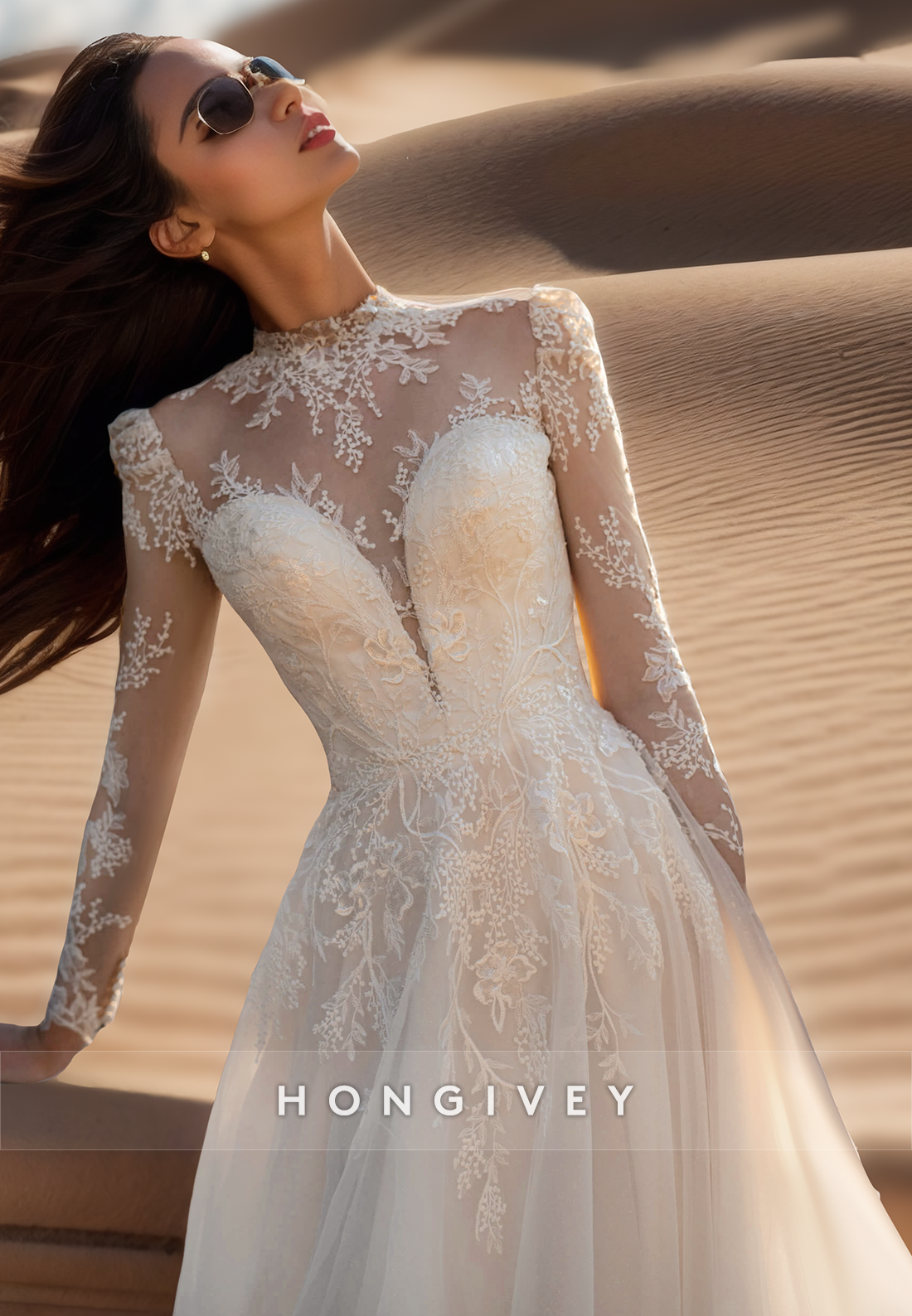 Aline Vneck Long Sleeves Lace Appliques Beach Wedding Dresses