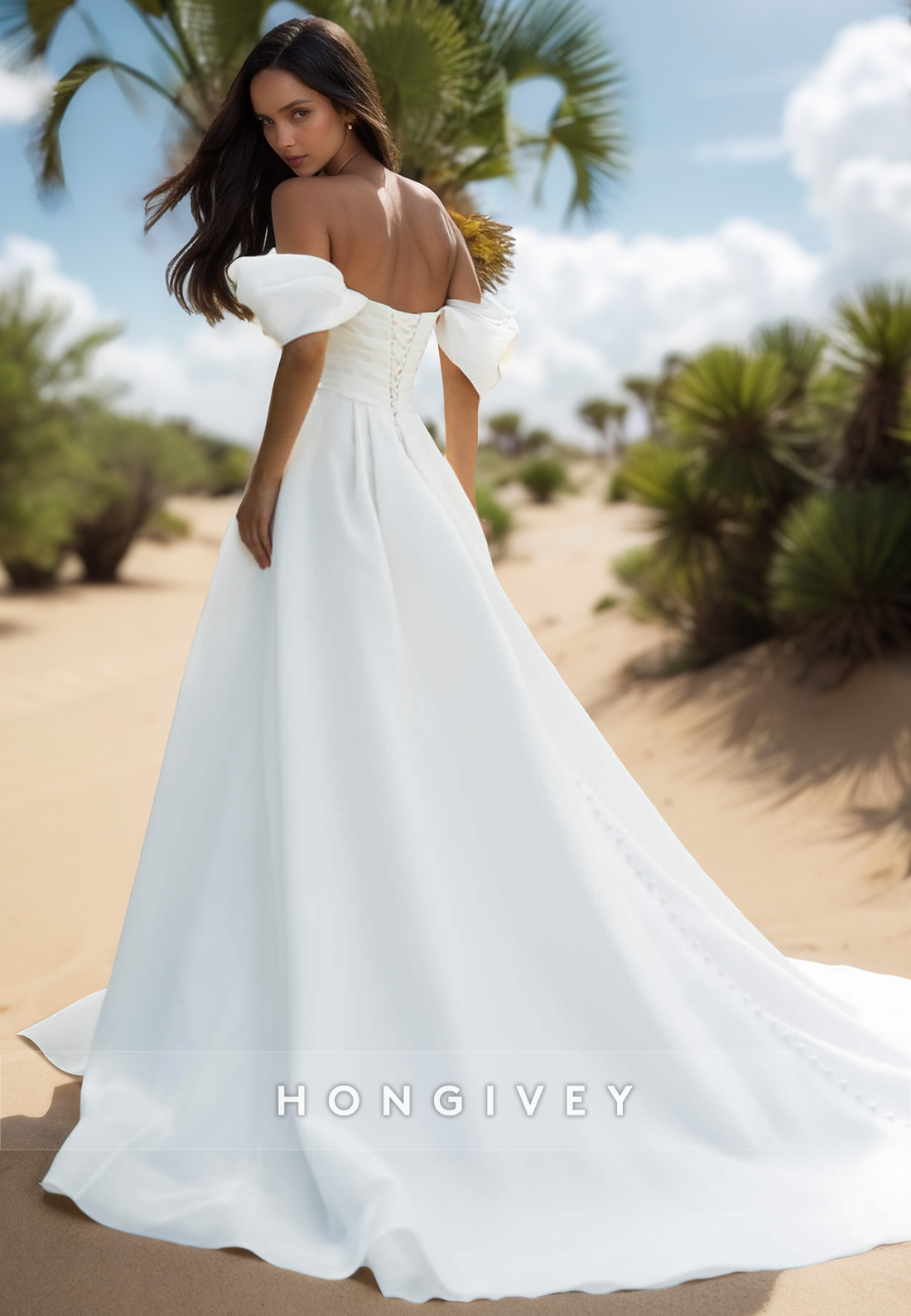 Aline Offshoulder Beads Bsweetheart Split Organza Wedding Dresses