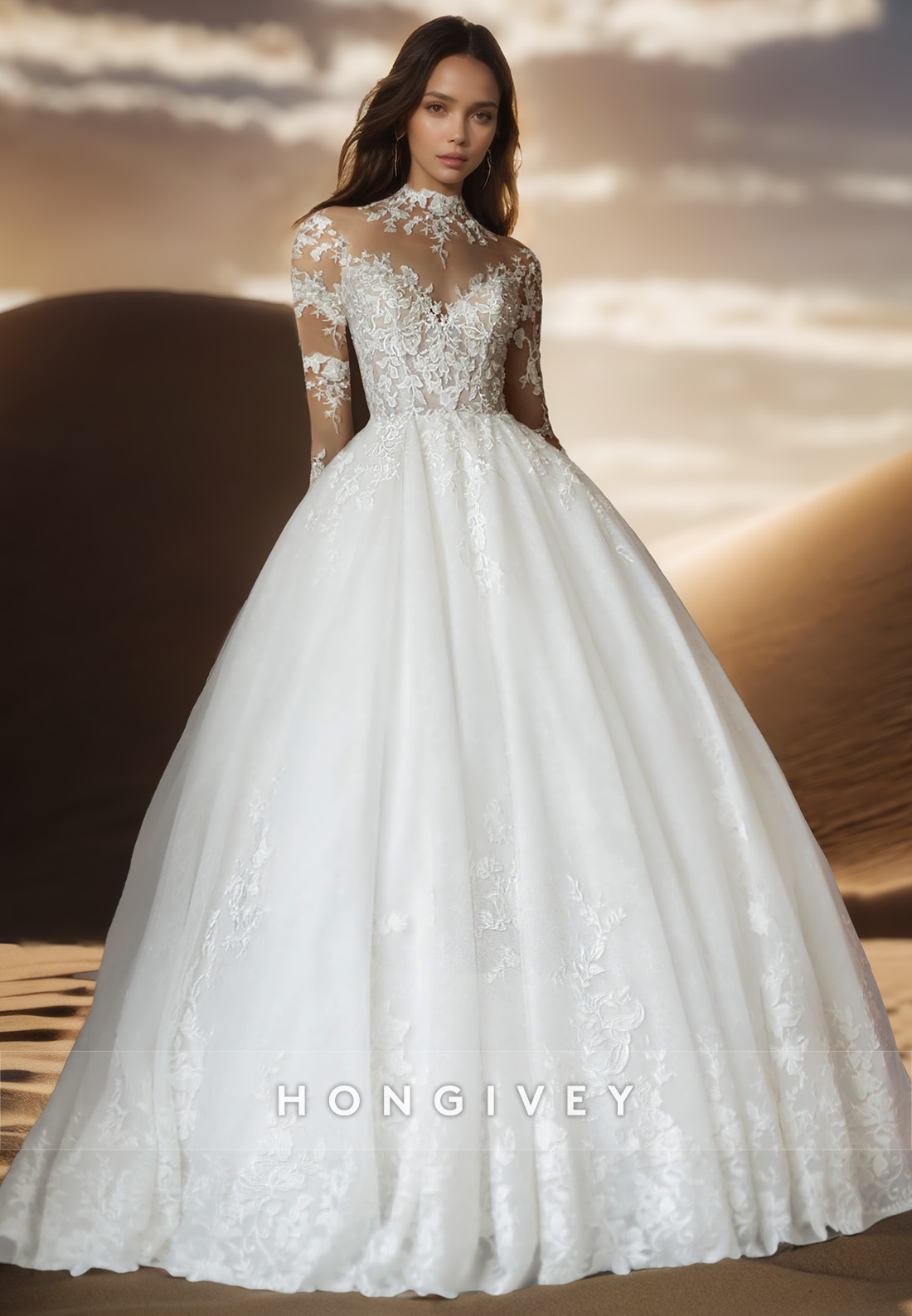 Aline Vneck Lace Appliques Long Sleeves Beach Pleats Wedding Dresses