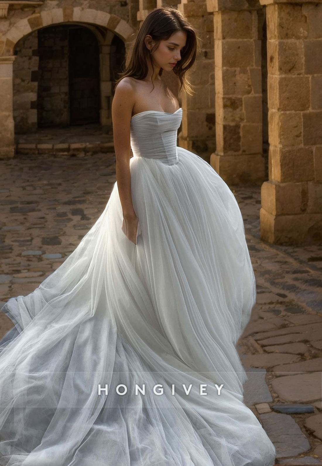 Casual Tulle Aline Sweetheart Strapless Beach Wedding Dress