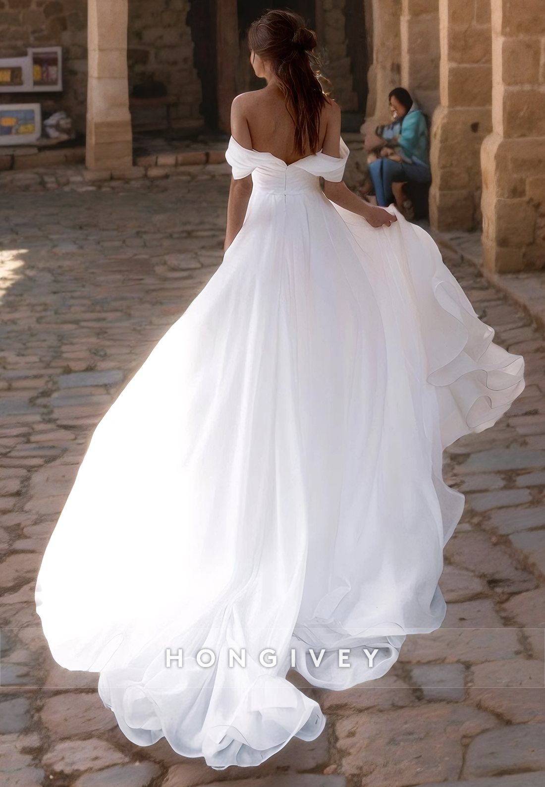 Offshoulder Tulle Aline Side Slit Wedding Dress With Train Bride Gown