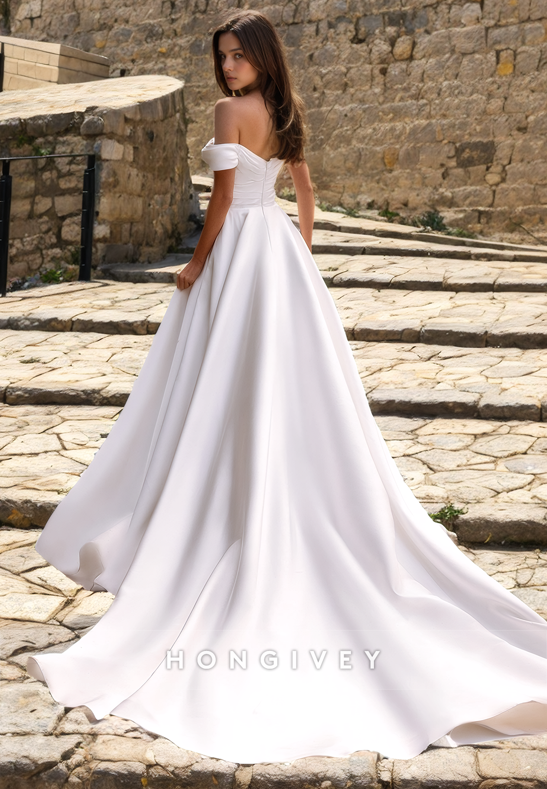 Satin Aline One Shoulder Sleeveless With Train Wedding Dress