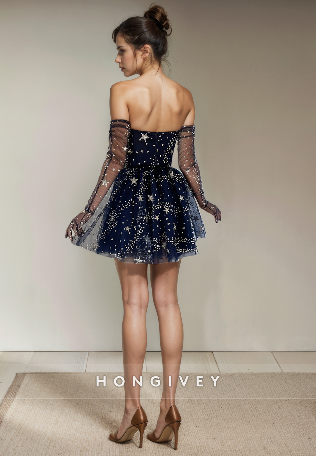 Tulle Aline Vneck Appliques Short Party Homecoming Dress