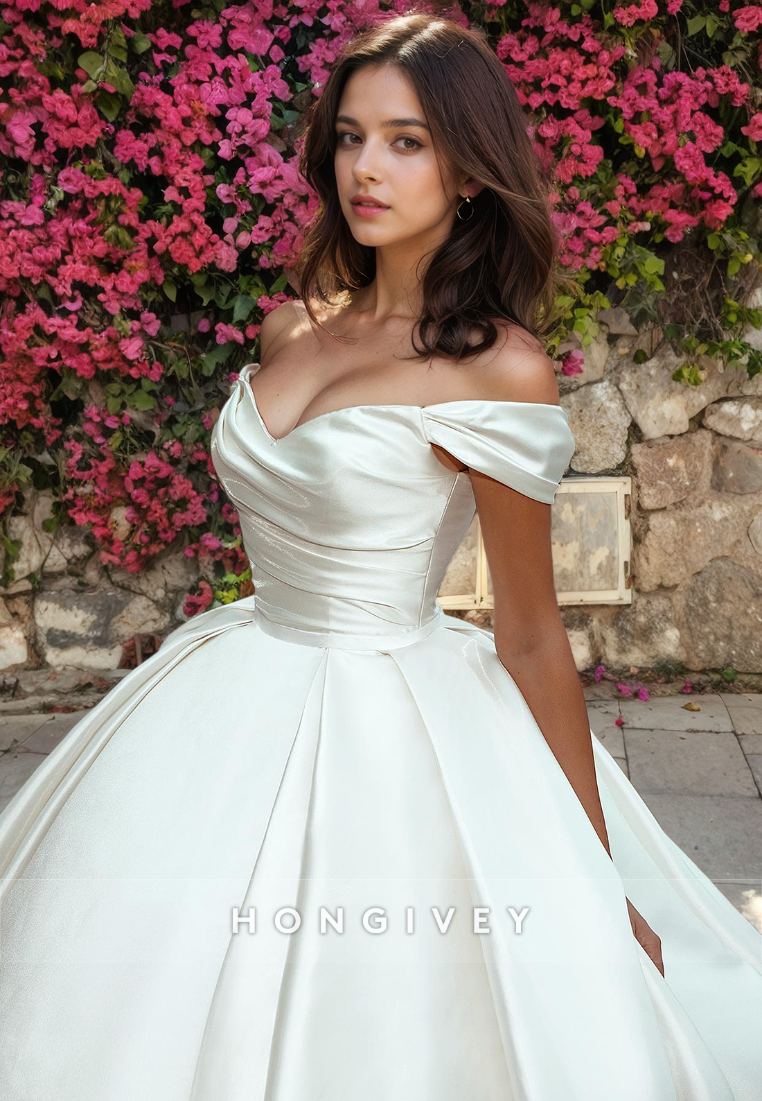 Chic Satin Aline Offshoulder Sleeveless Wedding Dress