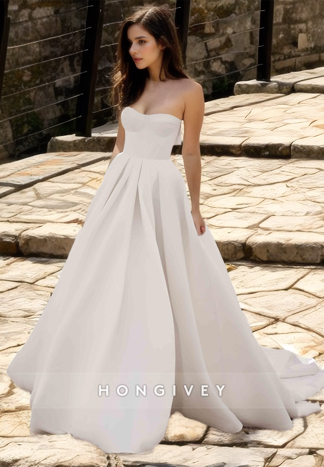 Simple Strapless Cutout With Bow Detail And Train Beach Wedding Dress