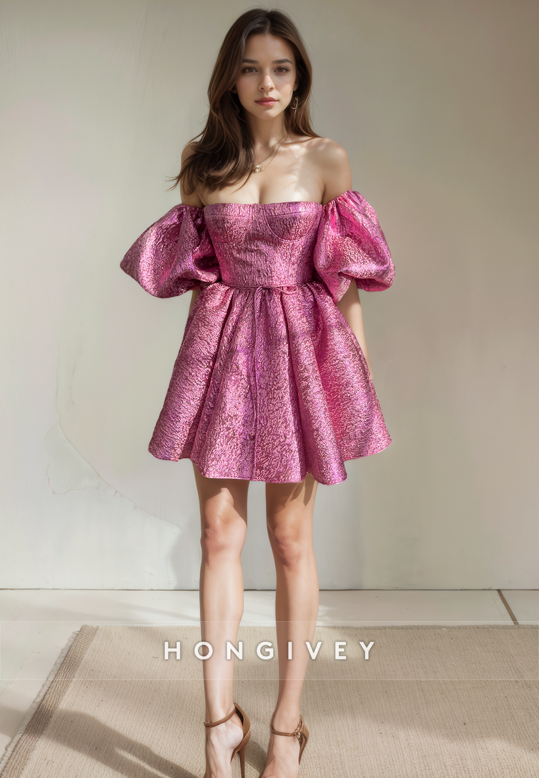 Chic Aline Puff Sleeves Empire Short Party Homecoming Dress