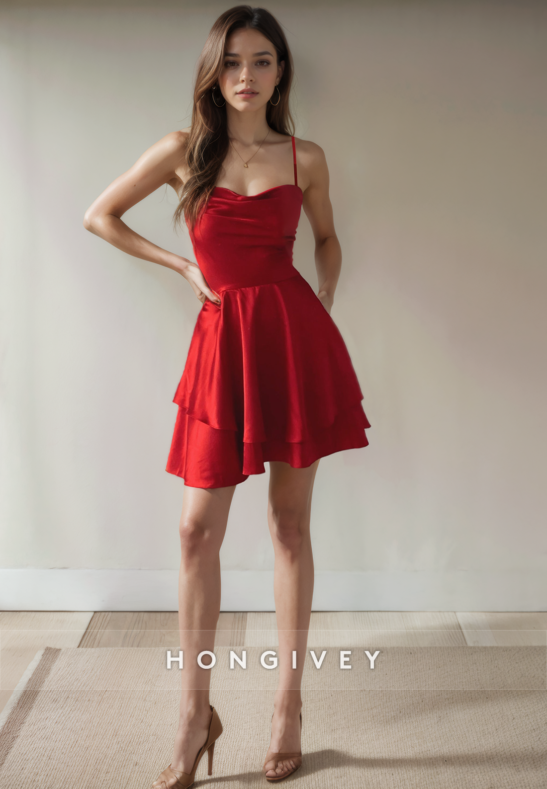 Casual Satin Aline Spaghetti Straps Short Party Homecoming Dress