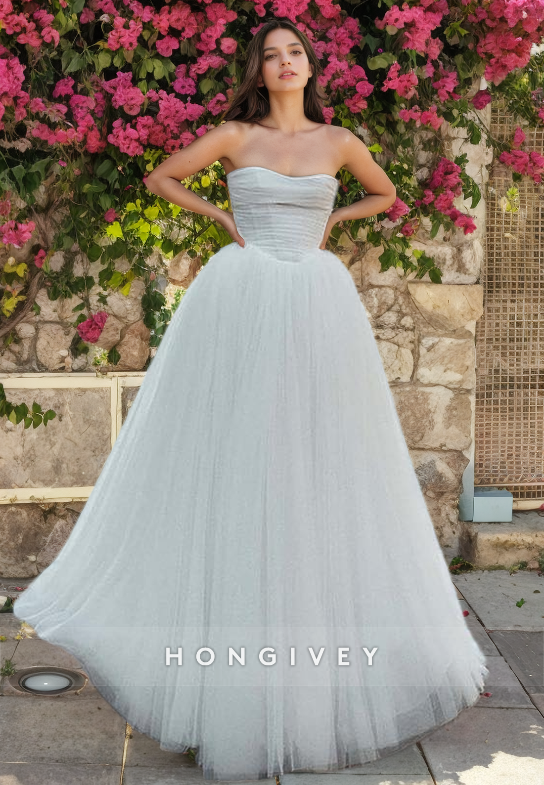 Casual Tulle Aline Sweetheart Strapless Beach Wedding Dress