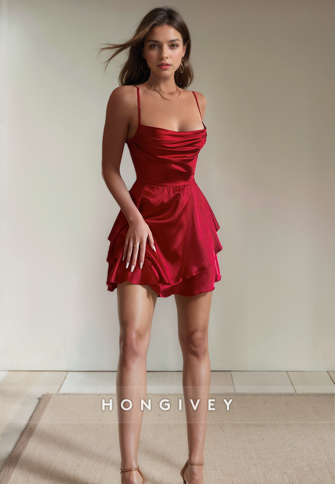 Casual Satin Aline Spaghetti Straps Short Party Homecoming Dress