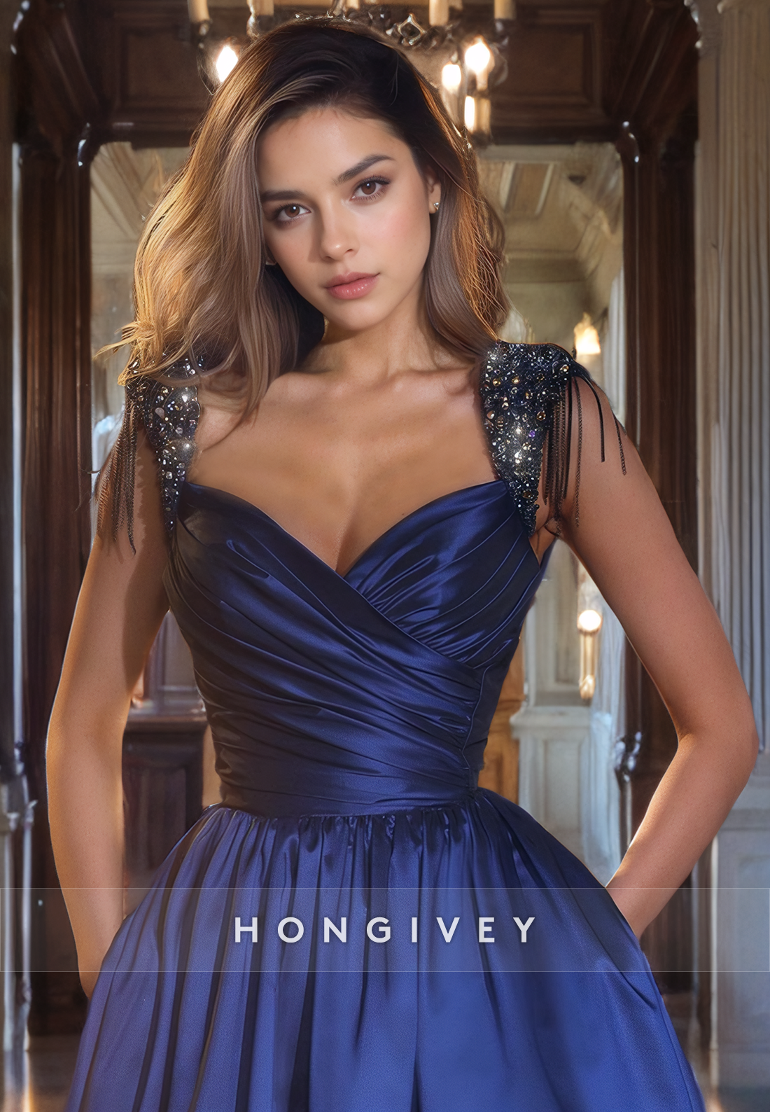 Classy Royal Blue Satin Ruched Prom Dress Aline Sweetheart Floor Length Evening Party Dress