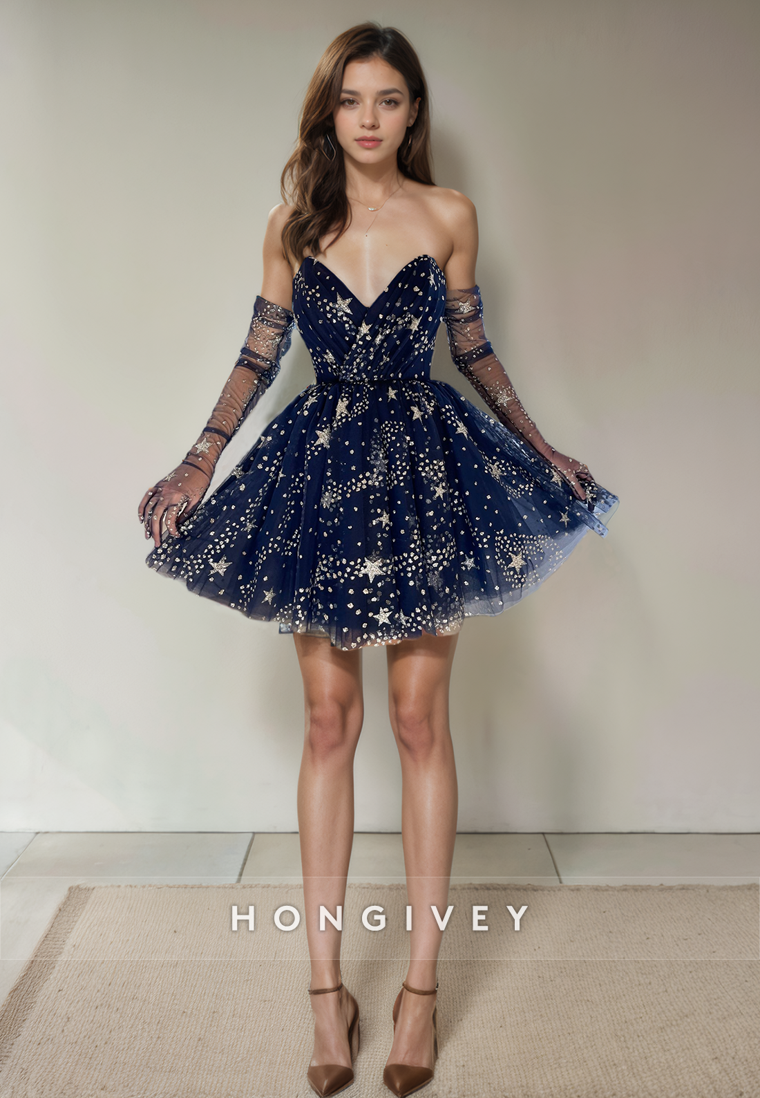 Tulle Aline Vneck Appliques Short Party Homecoming Dress