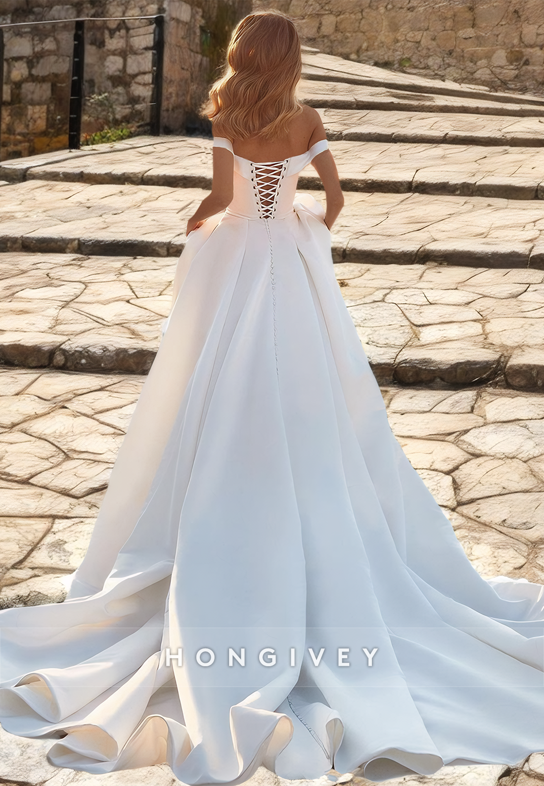 Sexy Satin Aline Offshoulder Empire Ruched With Train Wedding Dress