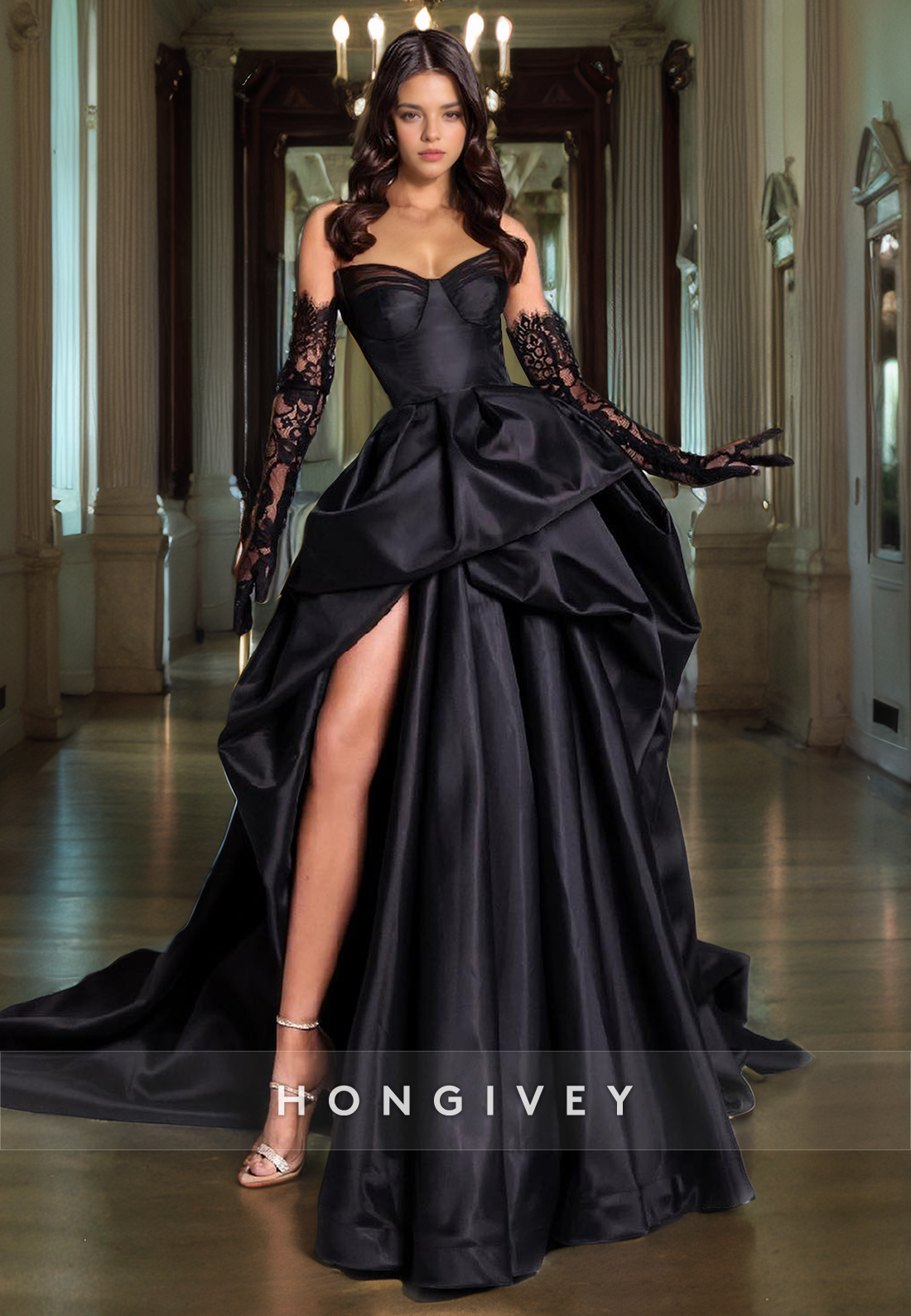 Casual Satin Aline Strapless Empire With Side Slit Long Prom Dress