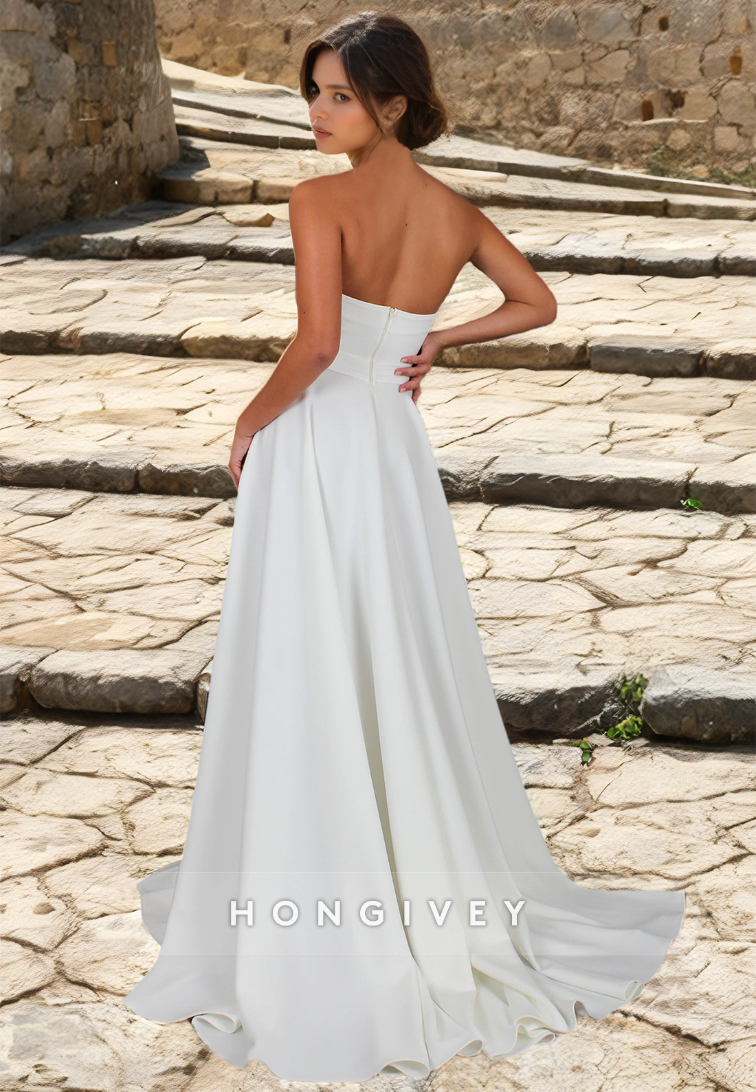 Sexy Satin Aline Sweetheart Strapless Sleeveless With Side Slit Train Wedding Dress