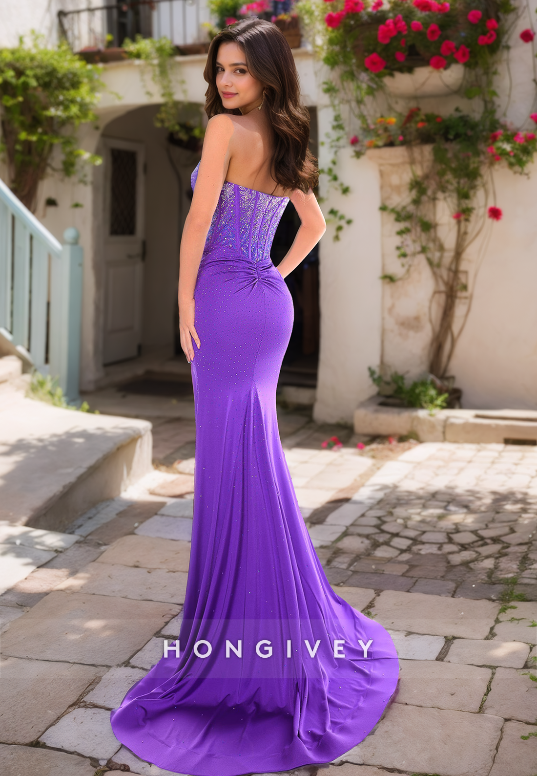 Chic Purple Mermaid Evening Dress Side Slit Glitter Sweetheart Prom Gown Formal Occasion