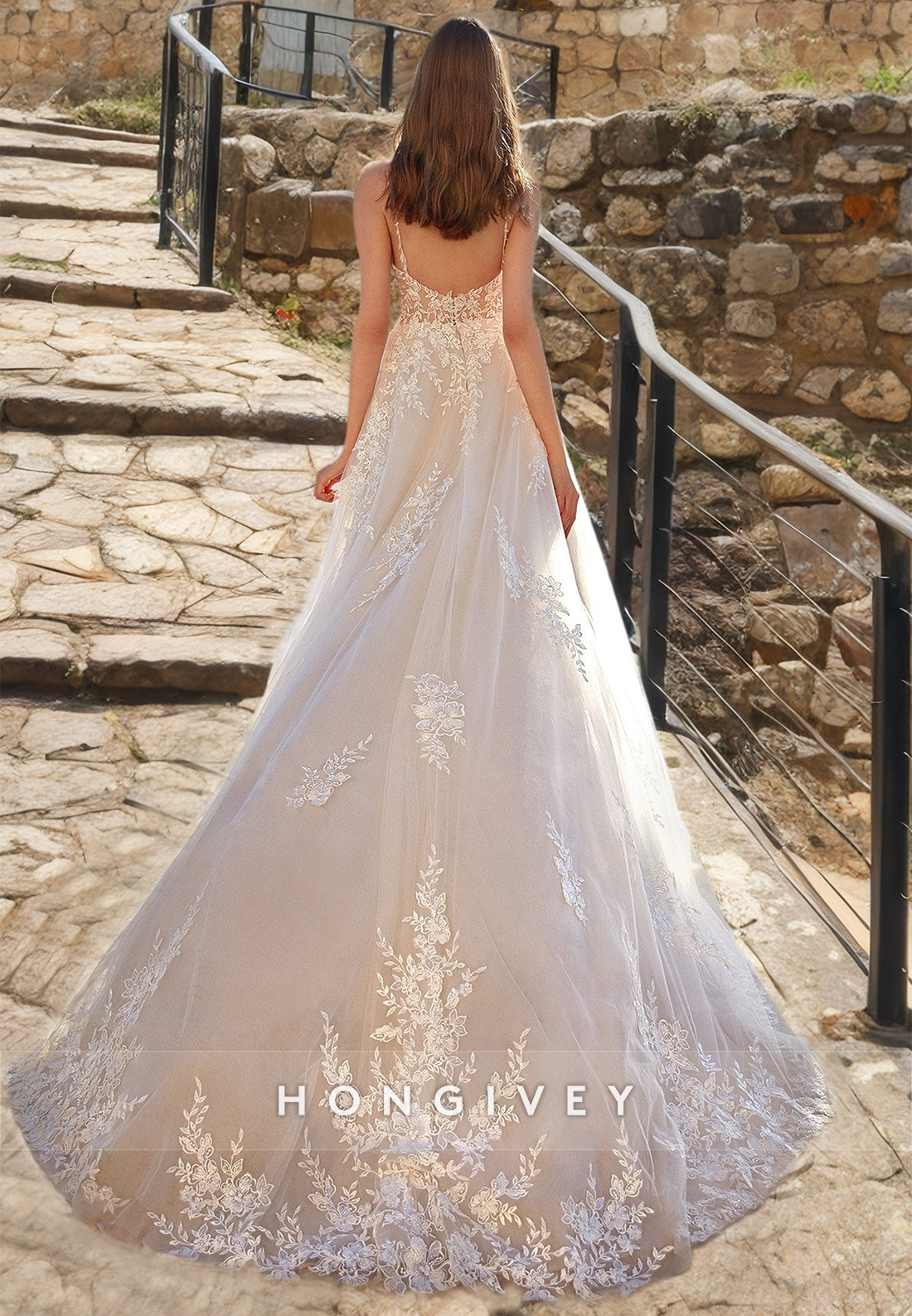 Sexy Tulle Aline Sweetheart Spaghetti Straps Illusion Empire Sequined Appliques With Train Wedding Dress