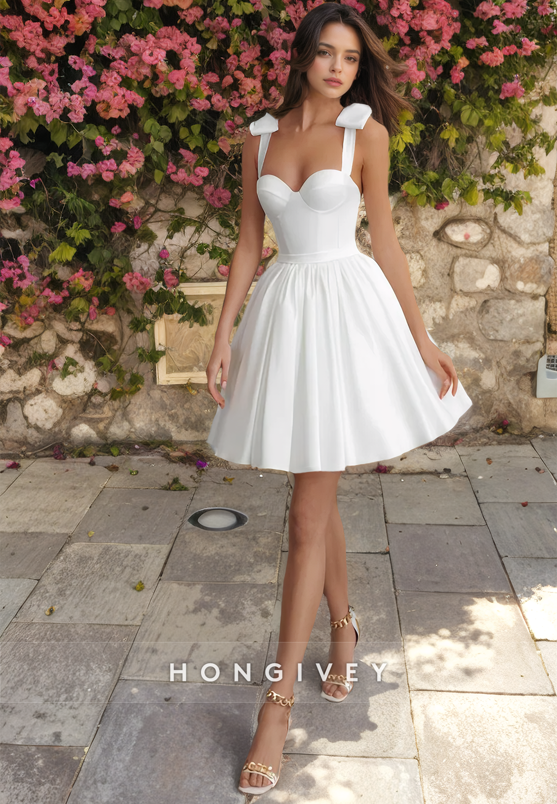 Satin Aline Sweetheart Spaghetti Straps Short Wedding Dress